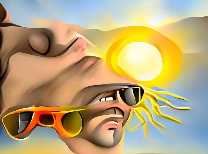 Staring into the sun with male-strangled sunglasses.