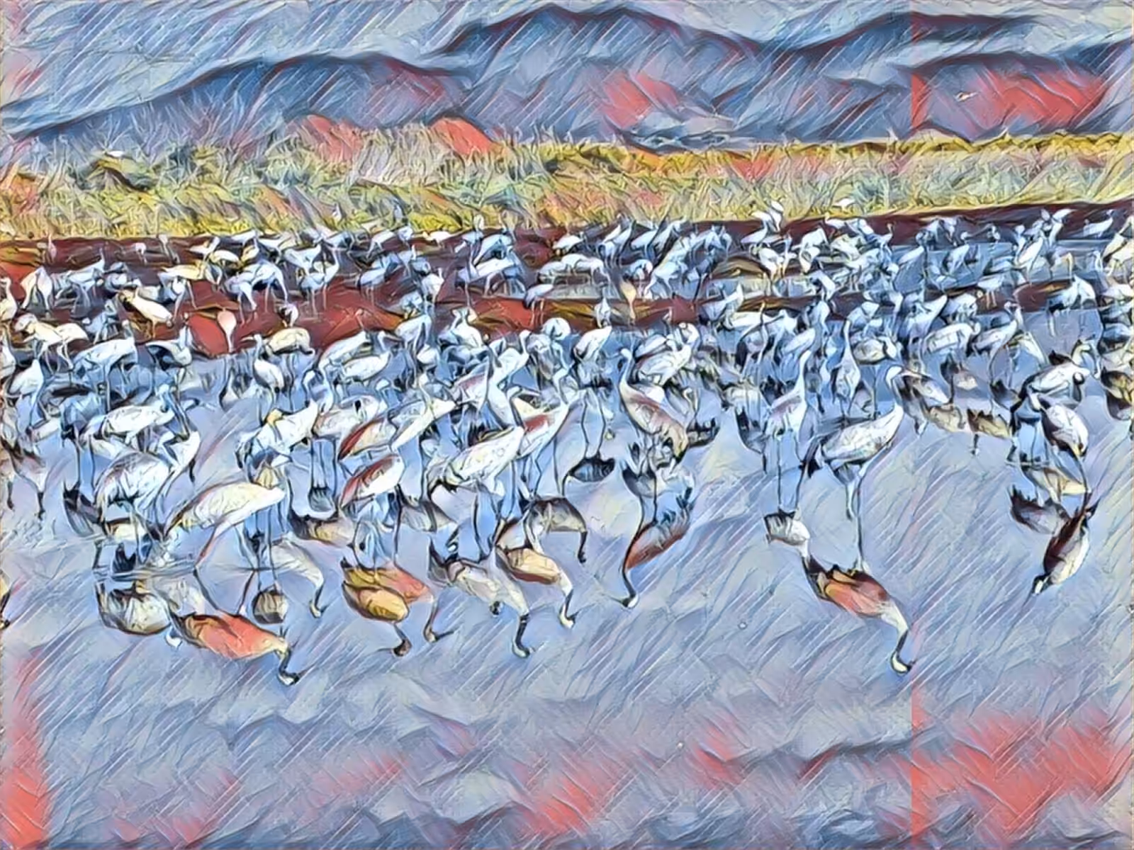 the painting- Reflection of cranes