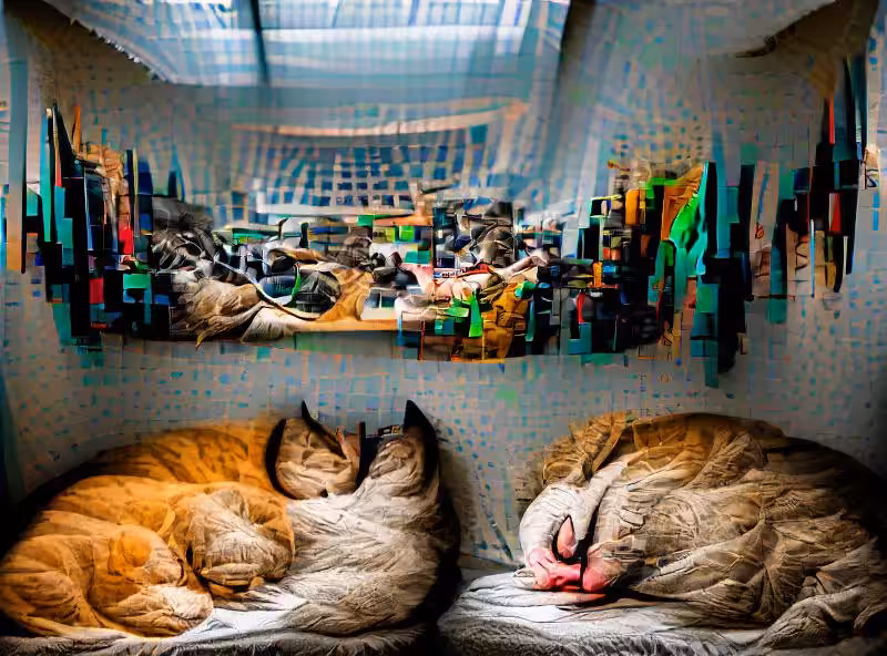 two cats in a room and sleeping