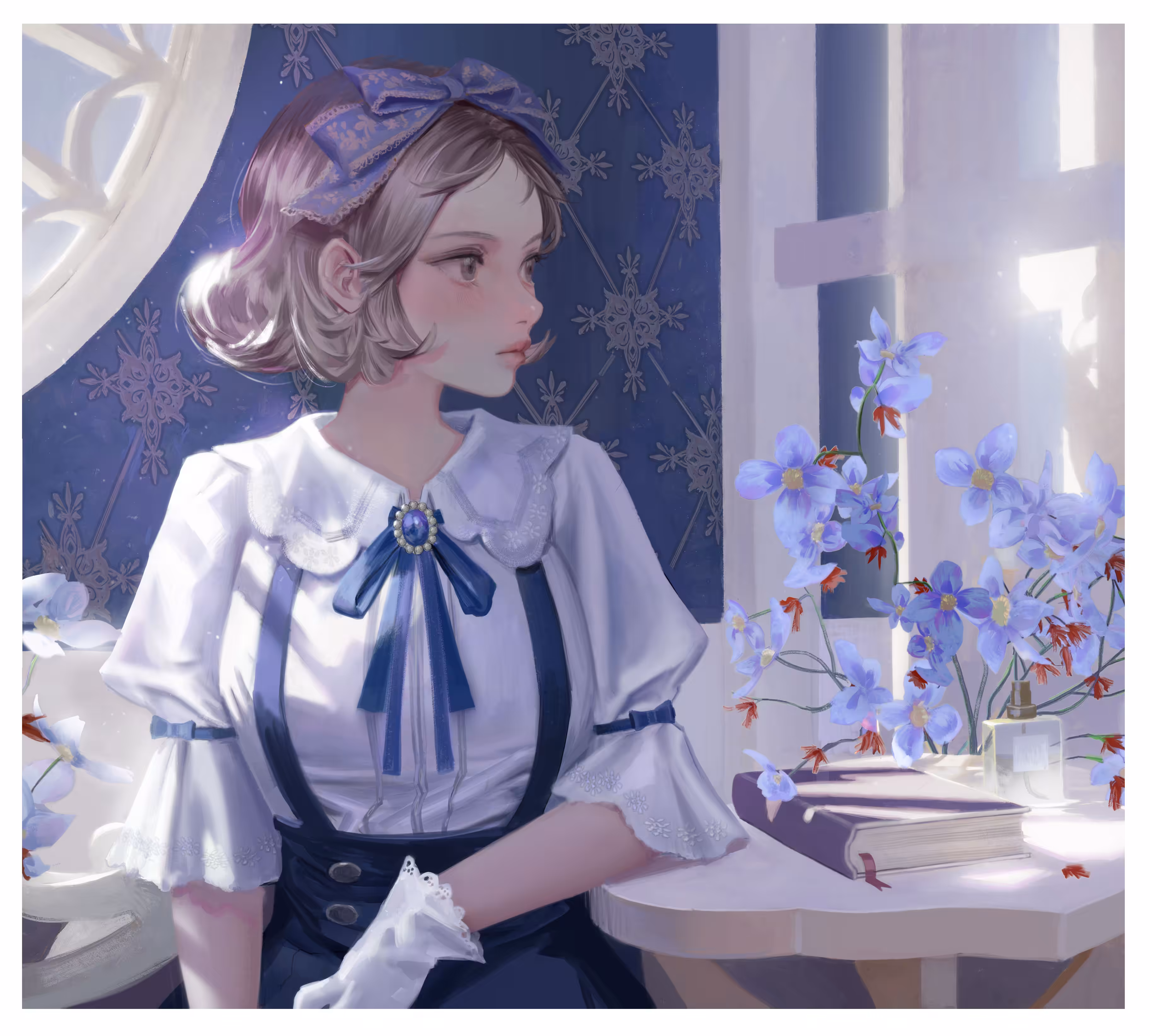 A girl in blue space
