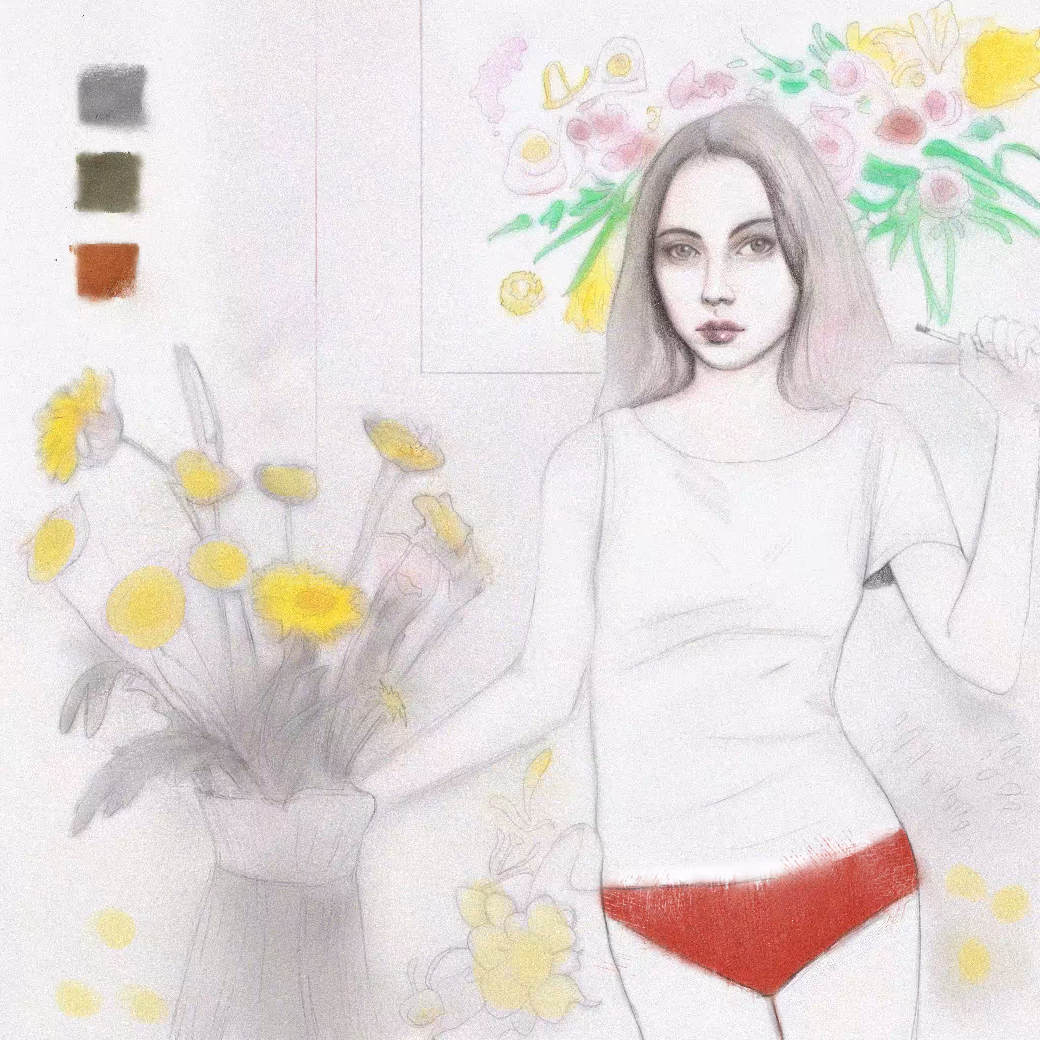 Mixart: Woman with flowers no.2