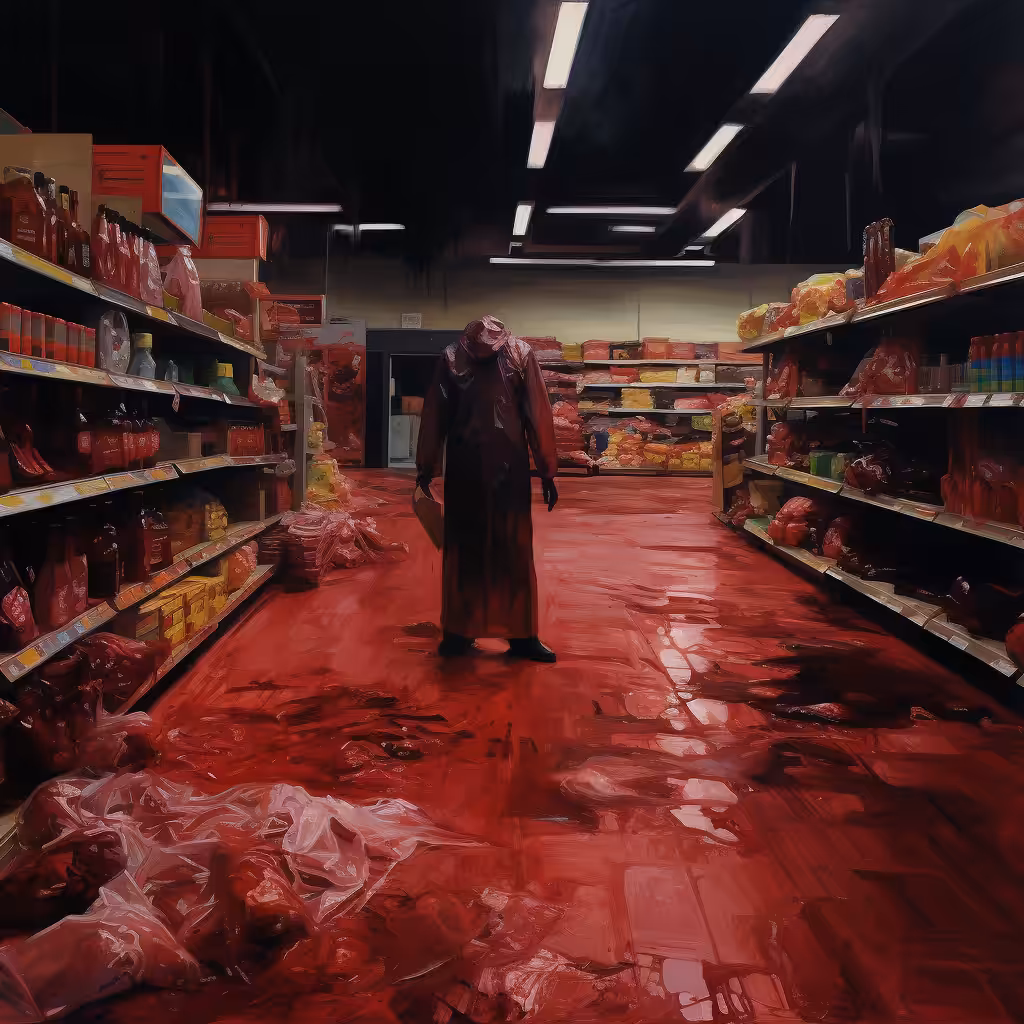 Grocery store in blood