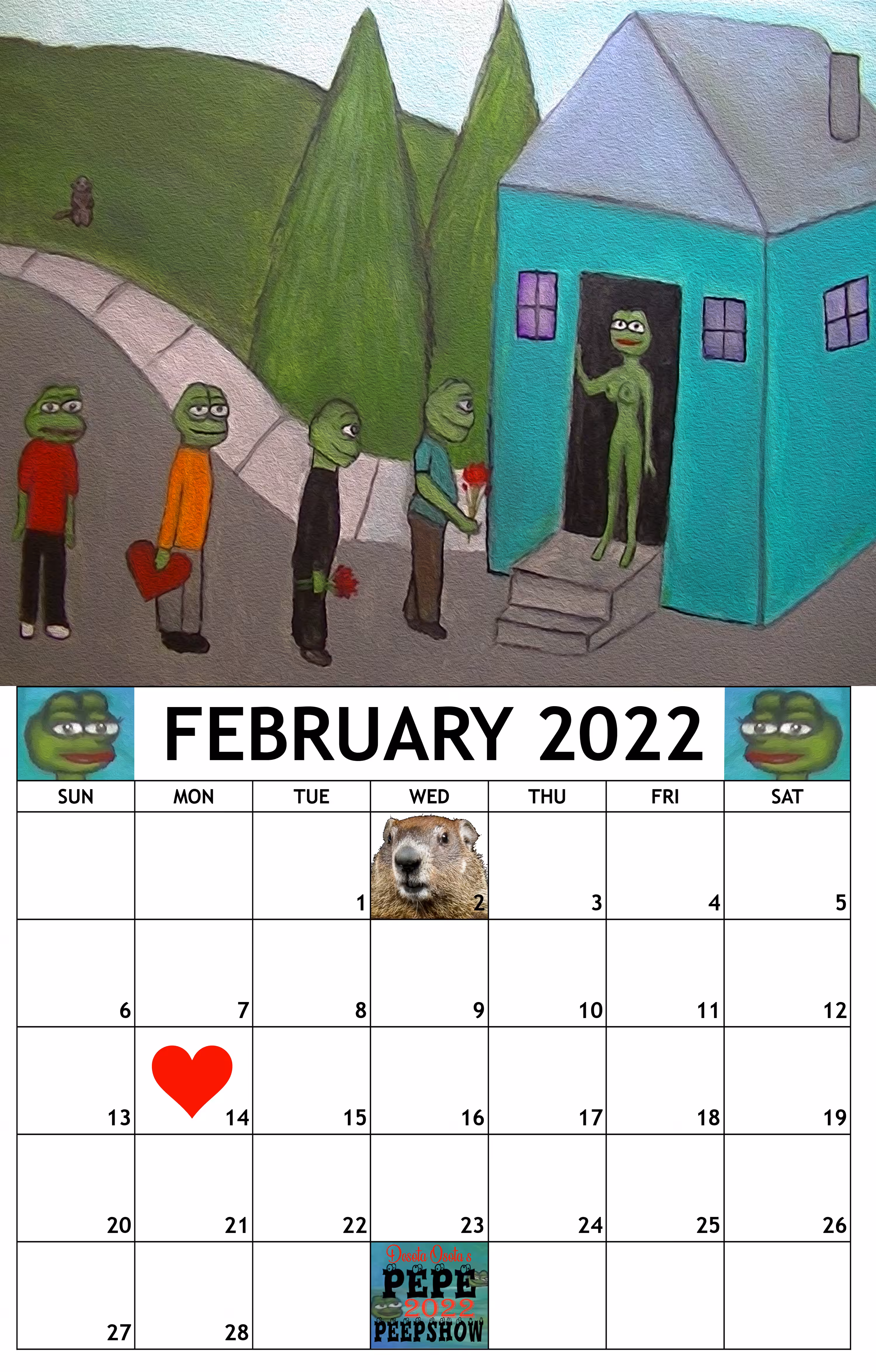 🐸🅿🅴🅿🅴🐸🅿🅴🅴🅿🆂🅷🅾🆆2022 Calendar February