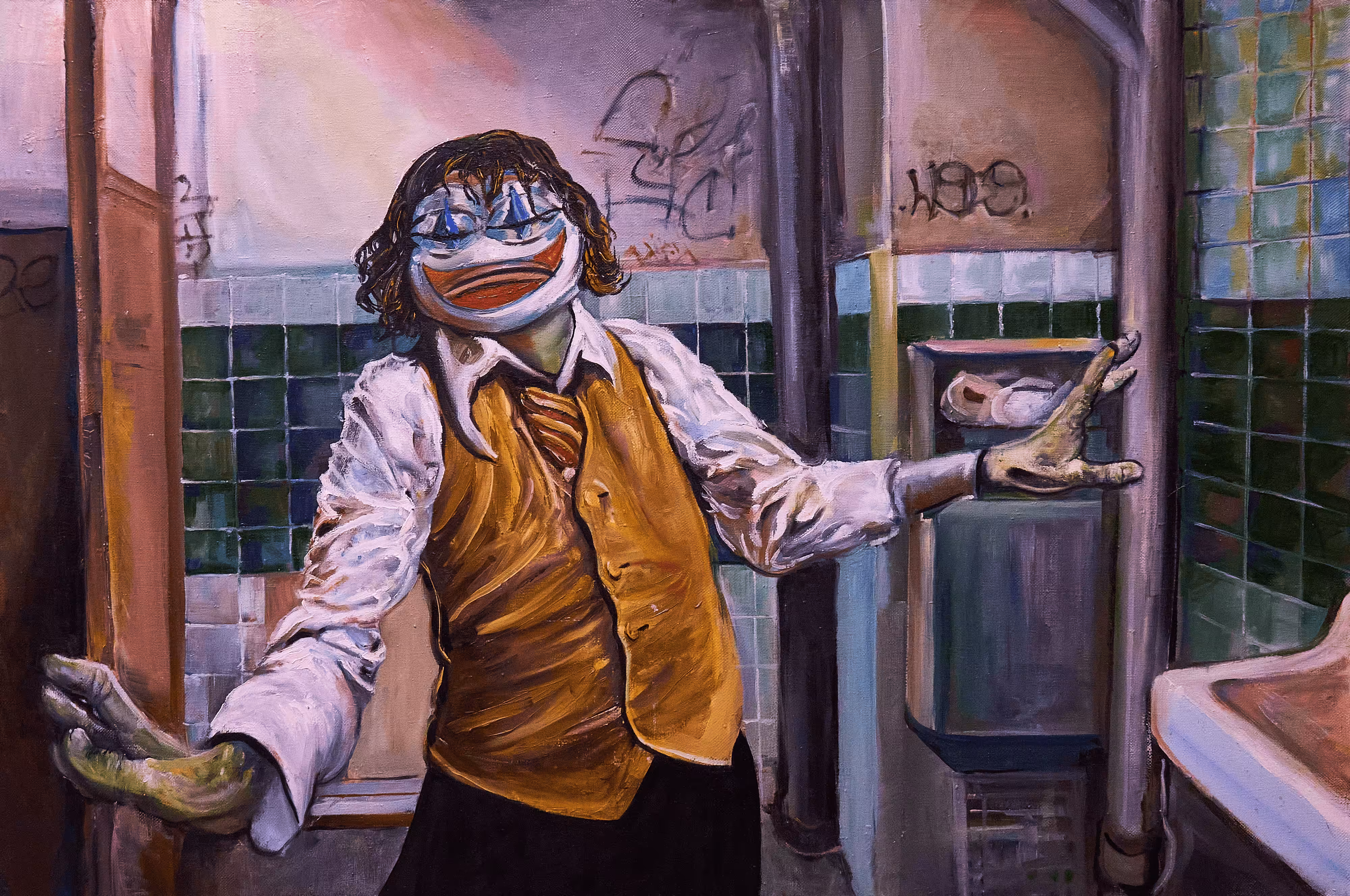 Joker Pepe Toilet Dancing Oilpainting