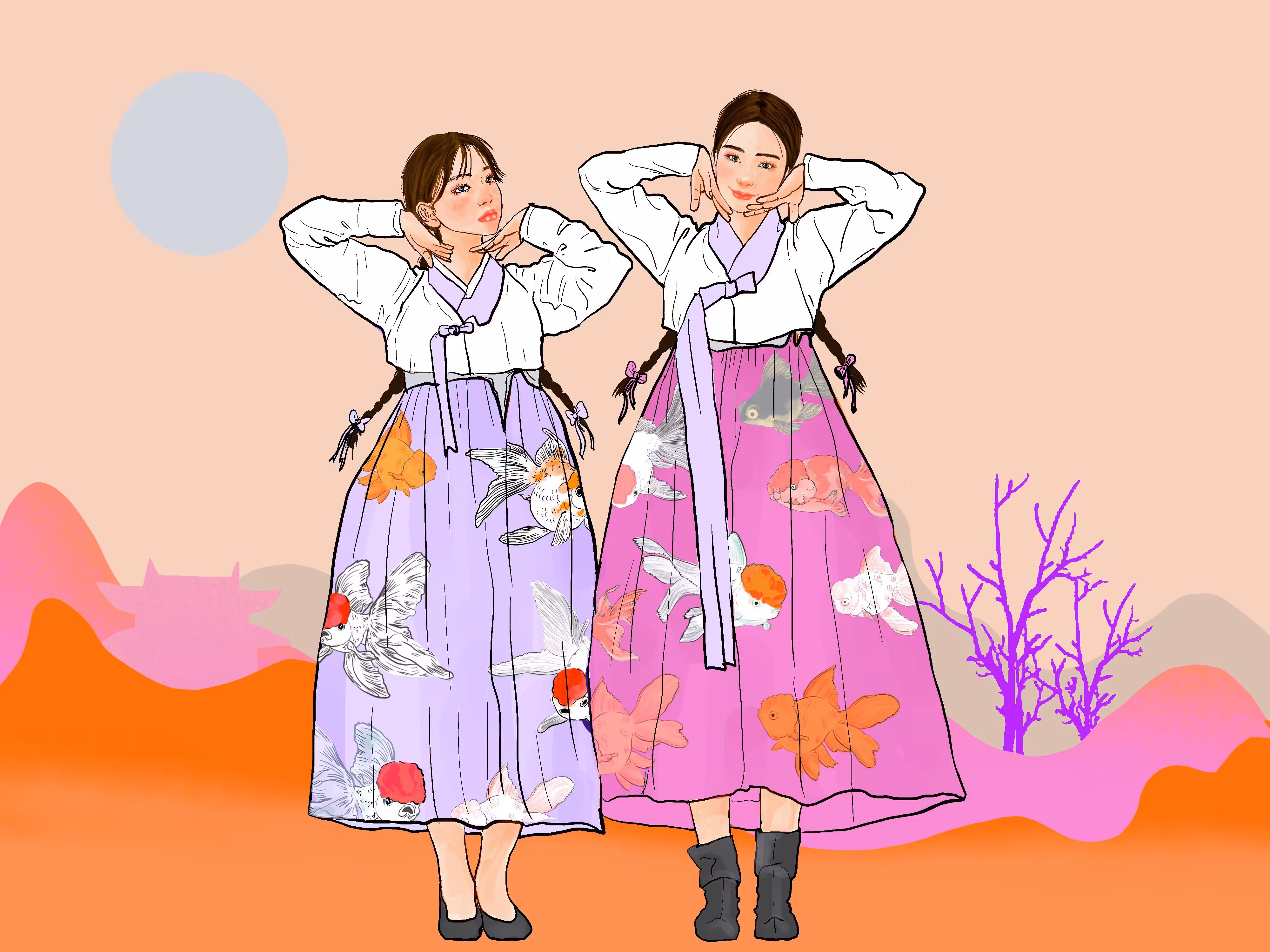 Korea girl with Hanbok goldfish