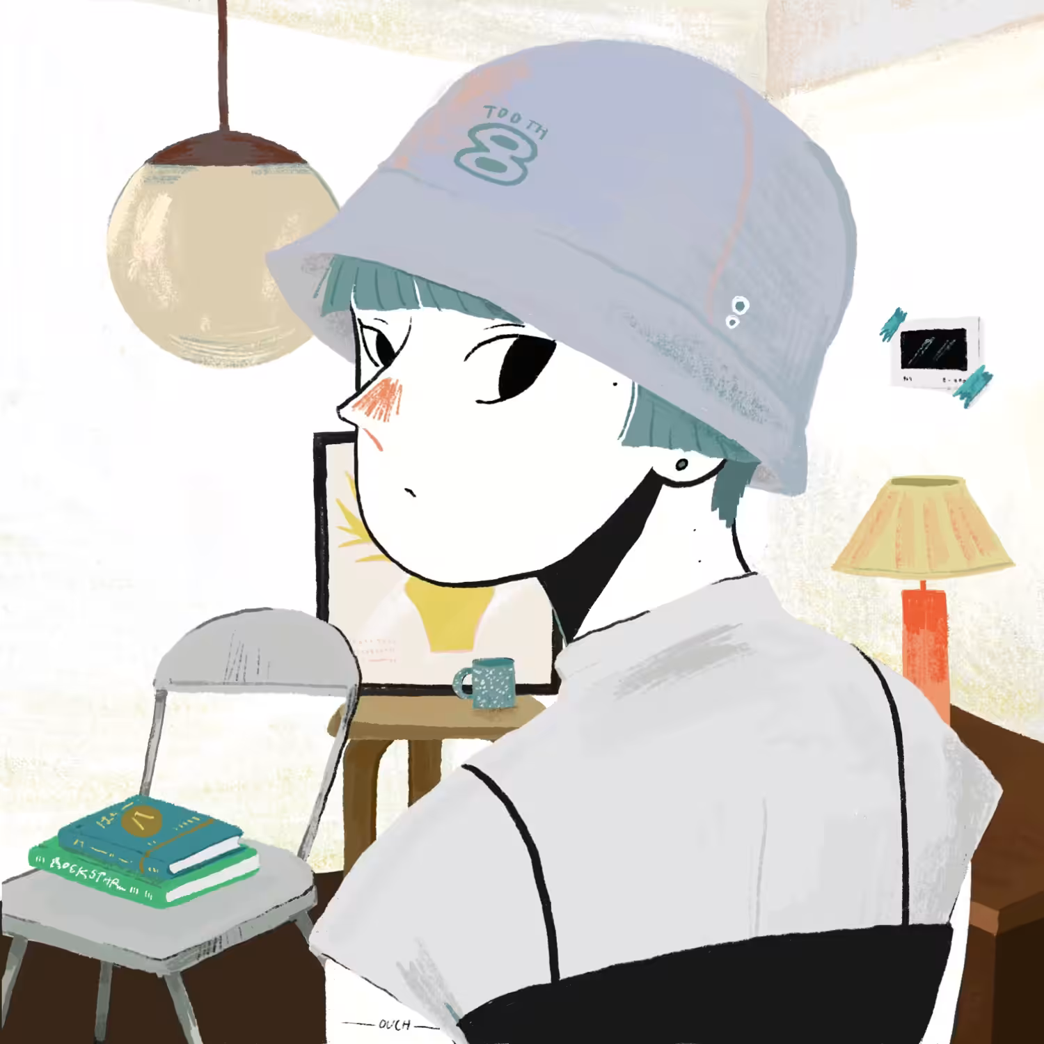 She is in the living room, Wearing her favorite bucket - ni