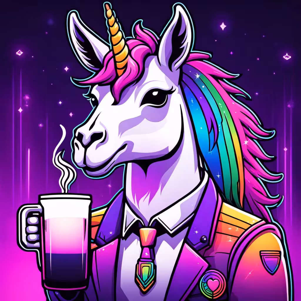 GM coffee with rainbow unicorn llama