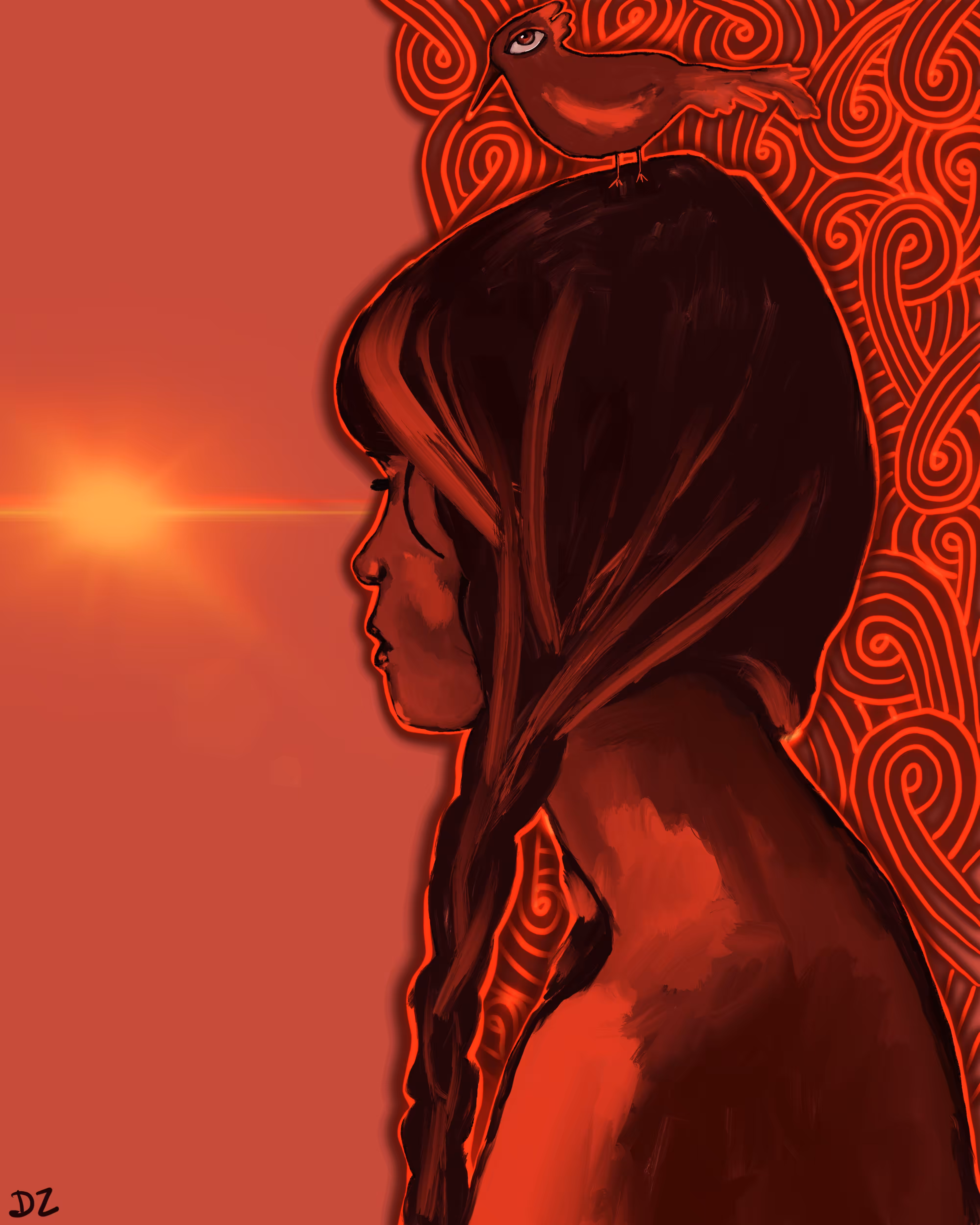 Woman in red. Sunset