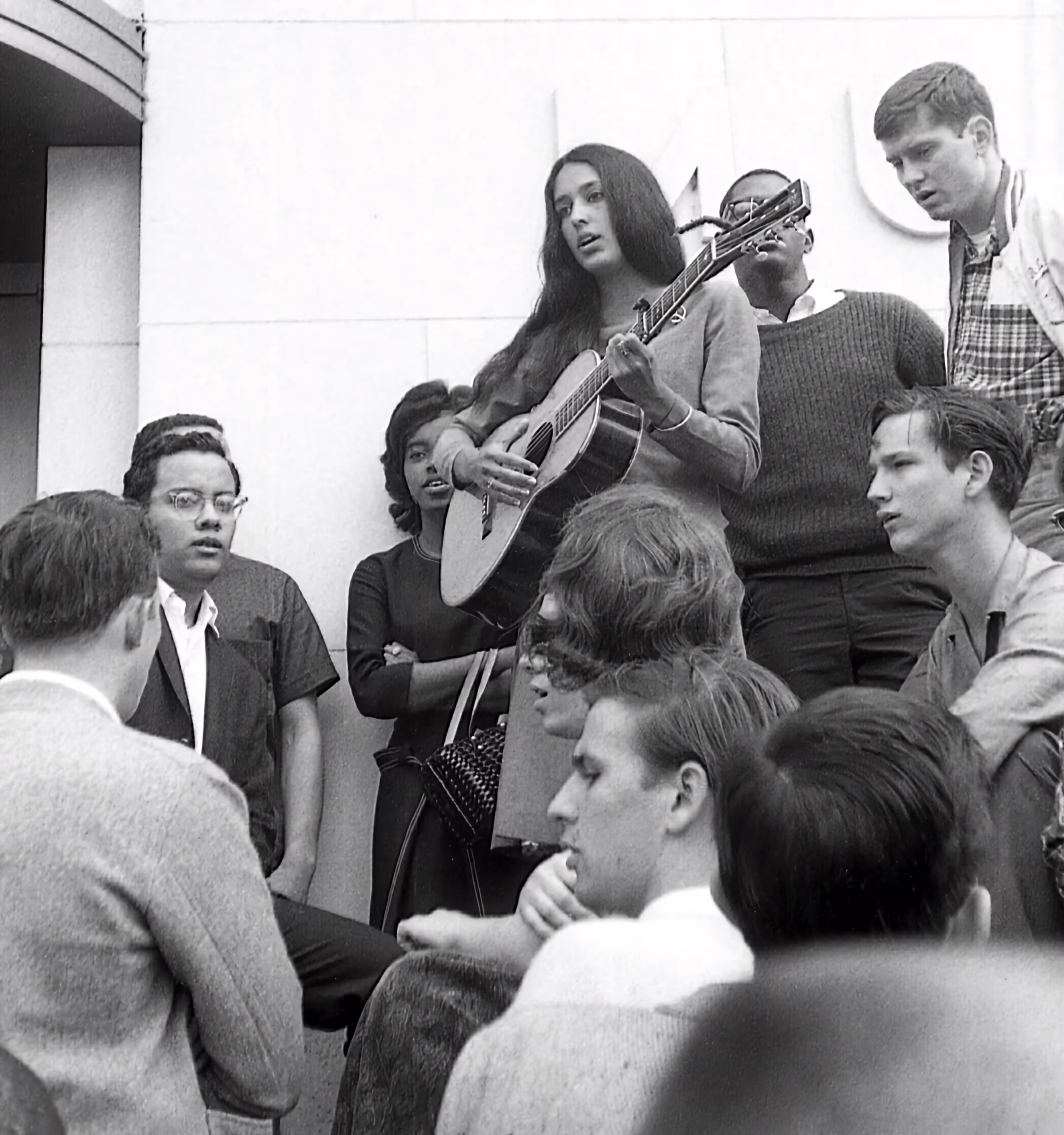 Joan Baez at Civil Rights Rally in front of Austin, Texas Municipal Bldg - April 1964