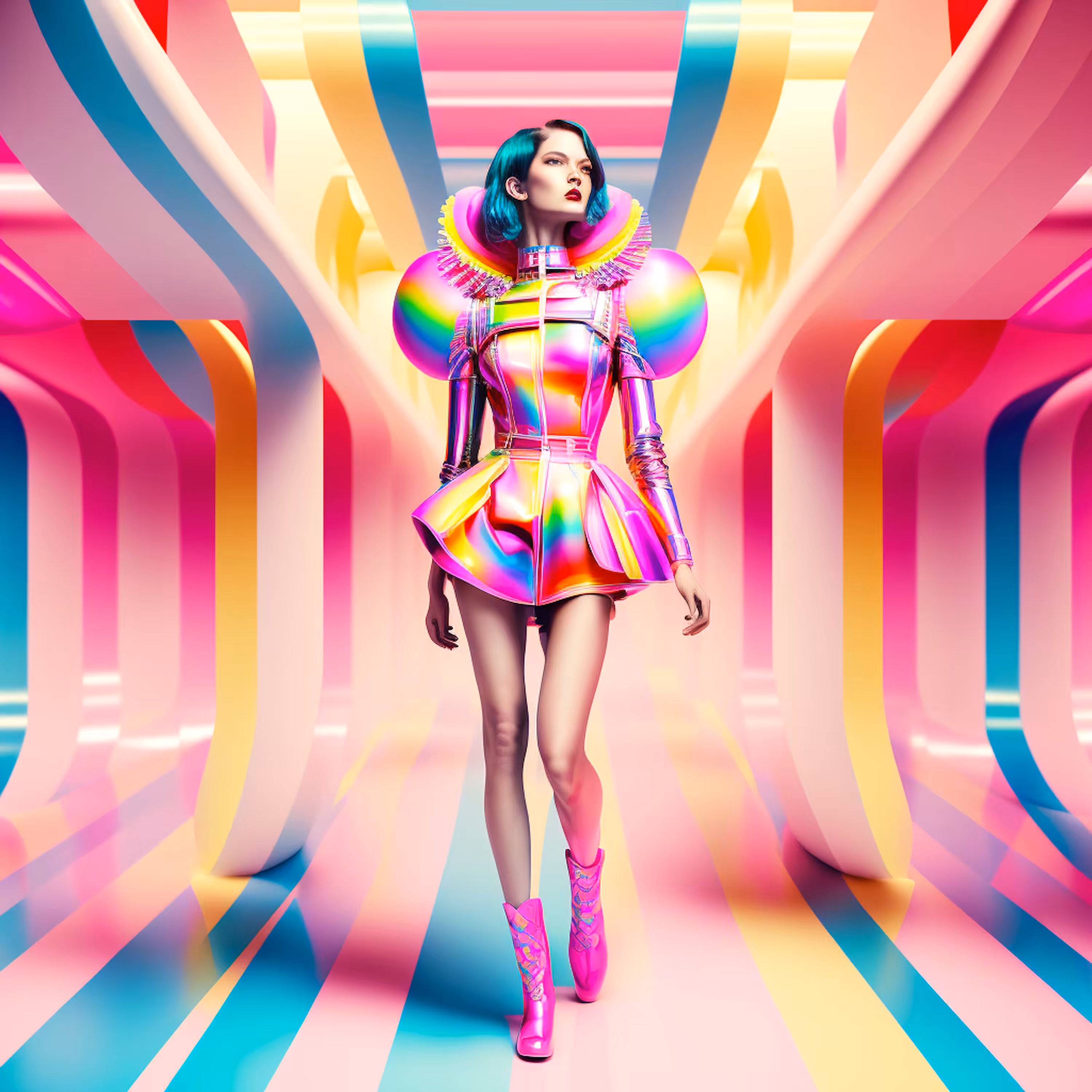 AI Fashion look #7 Holographic Rainbow