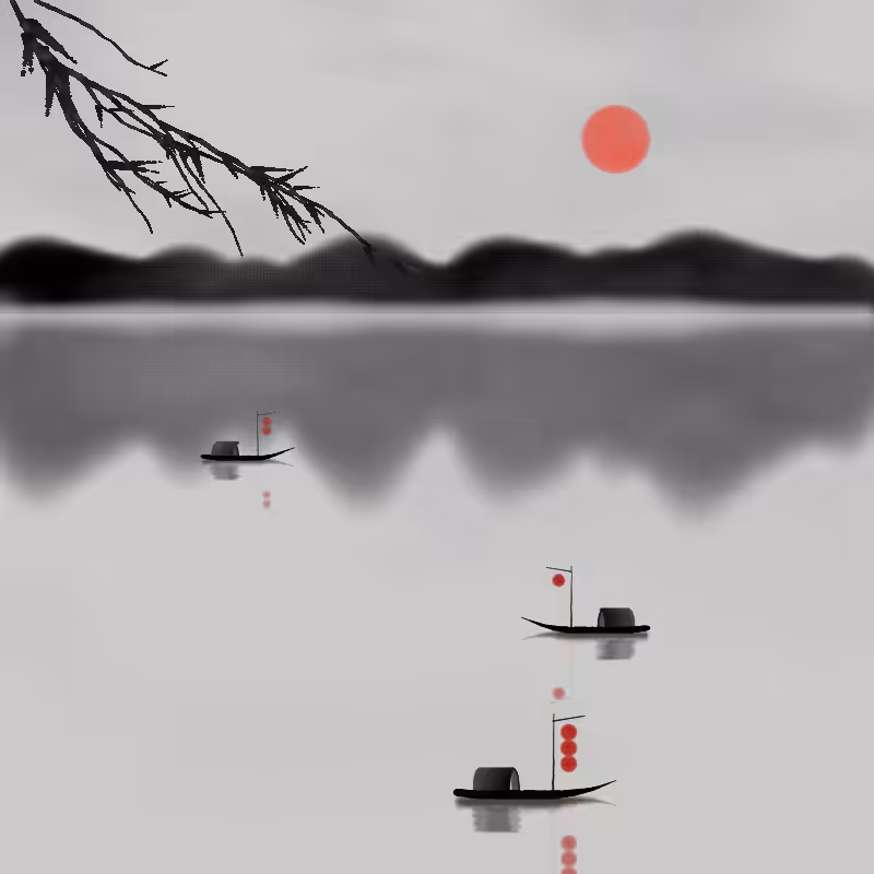 Lakes and Mountains Ink Painting #61