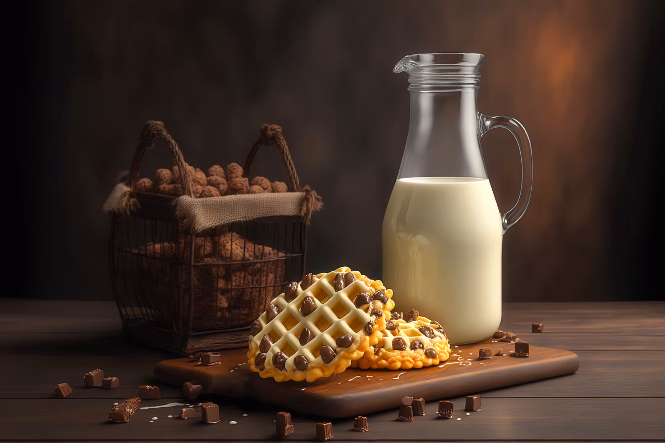 Waffles, chocolate and milk
