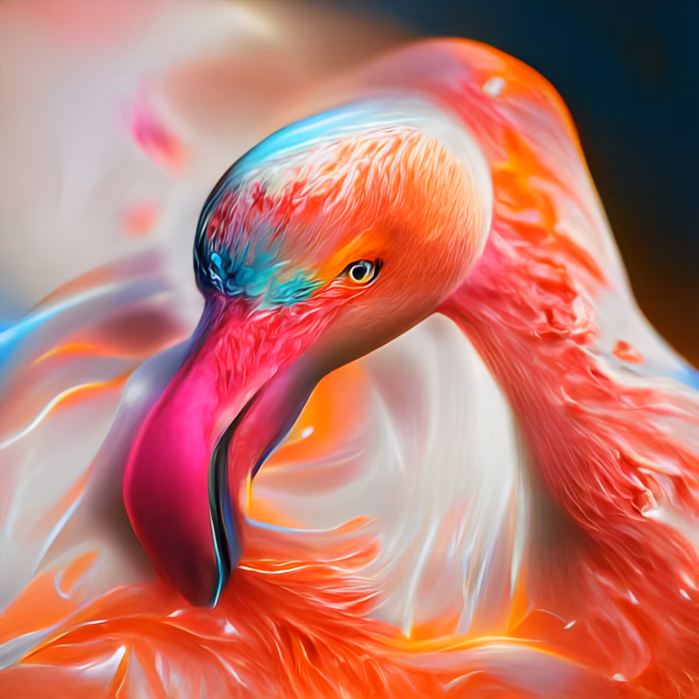 AI-Colorful Birds Of The World: AI-A Flamingo Looking Back