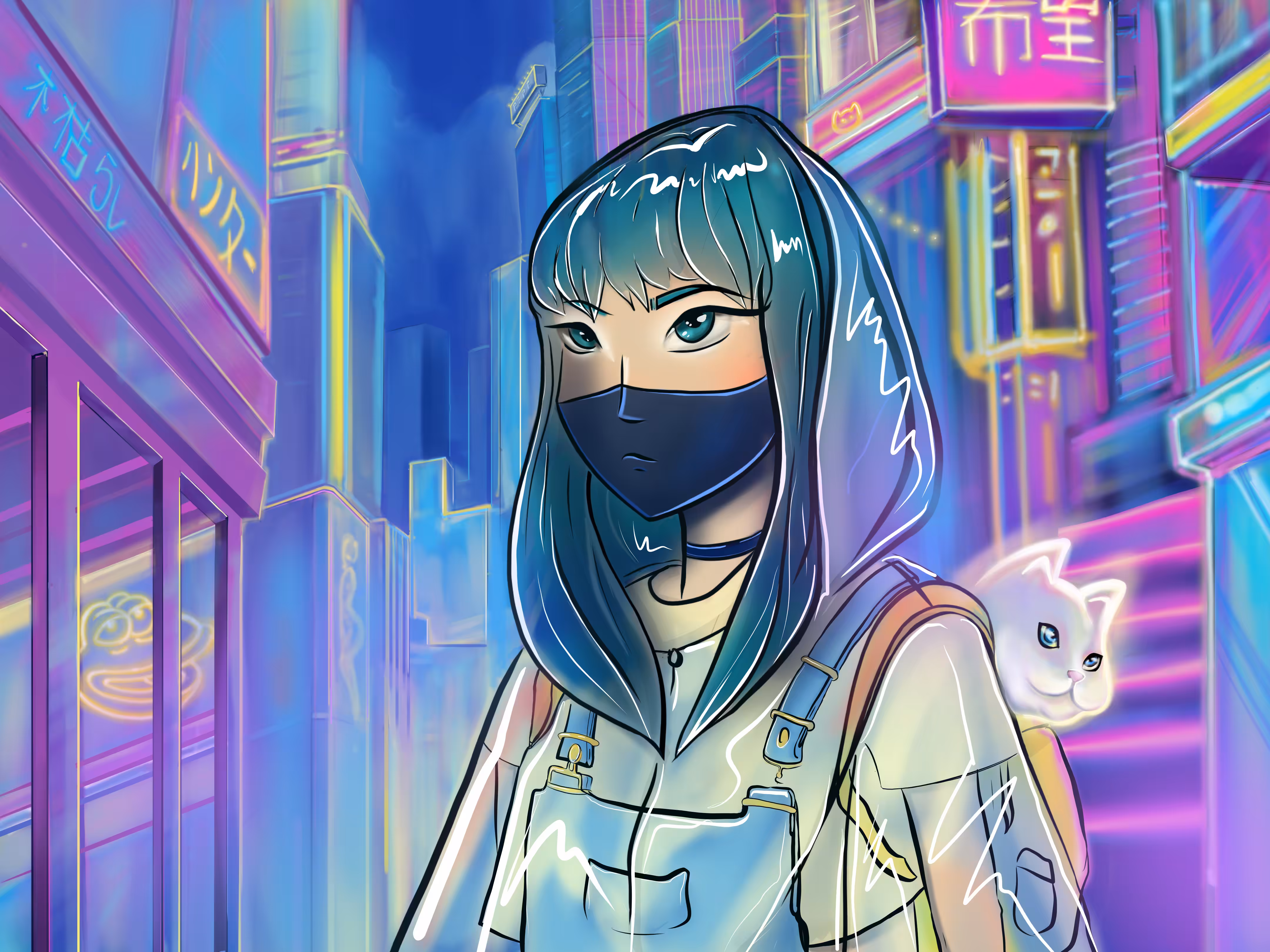 Girl with white cat