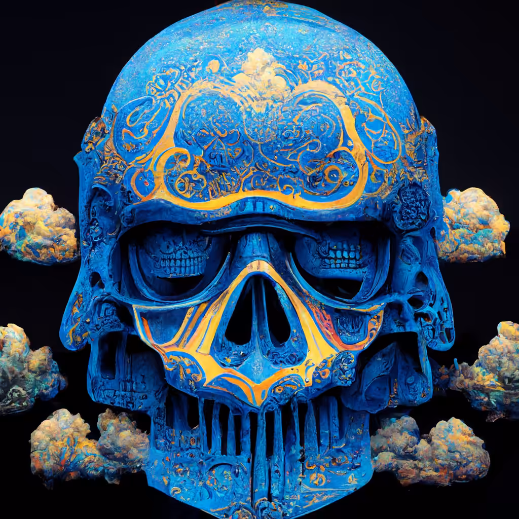 Neon Ancient Skull in the sky