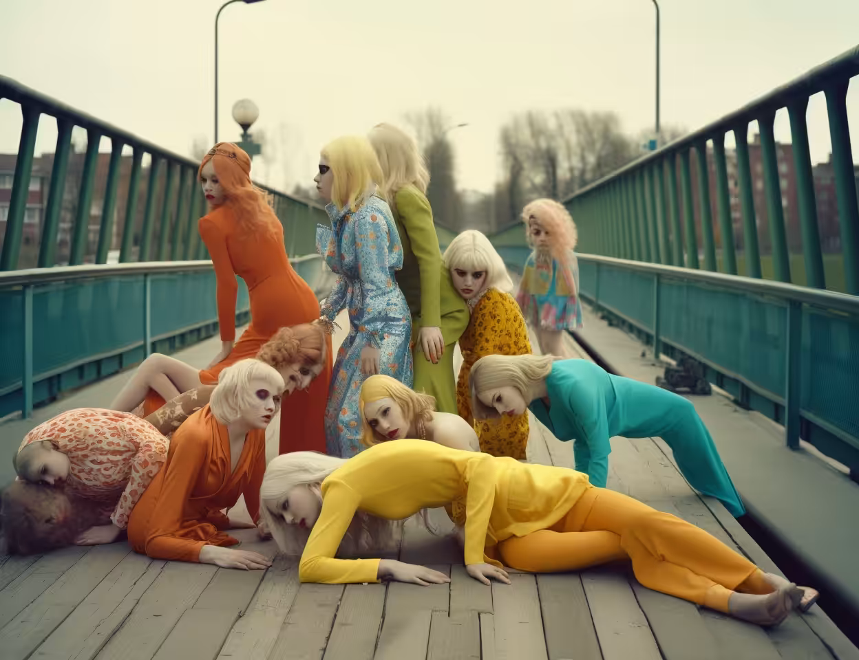 Models Posing on a Bridge