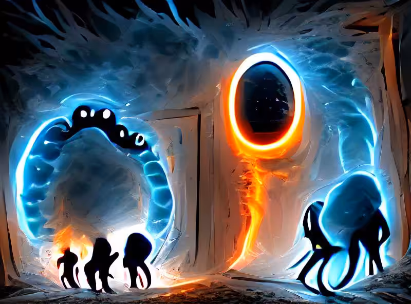 monsters travelling through a portal to another world