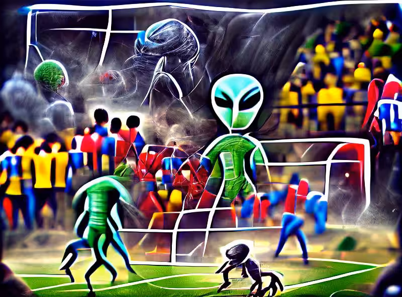Abraham's First Works: A soccer match between humans and aliens