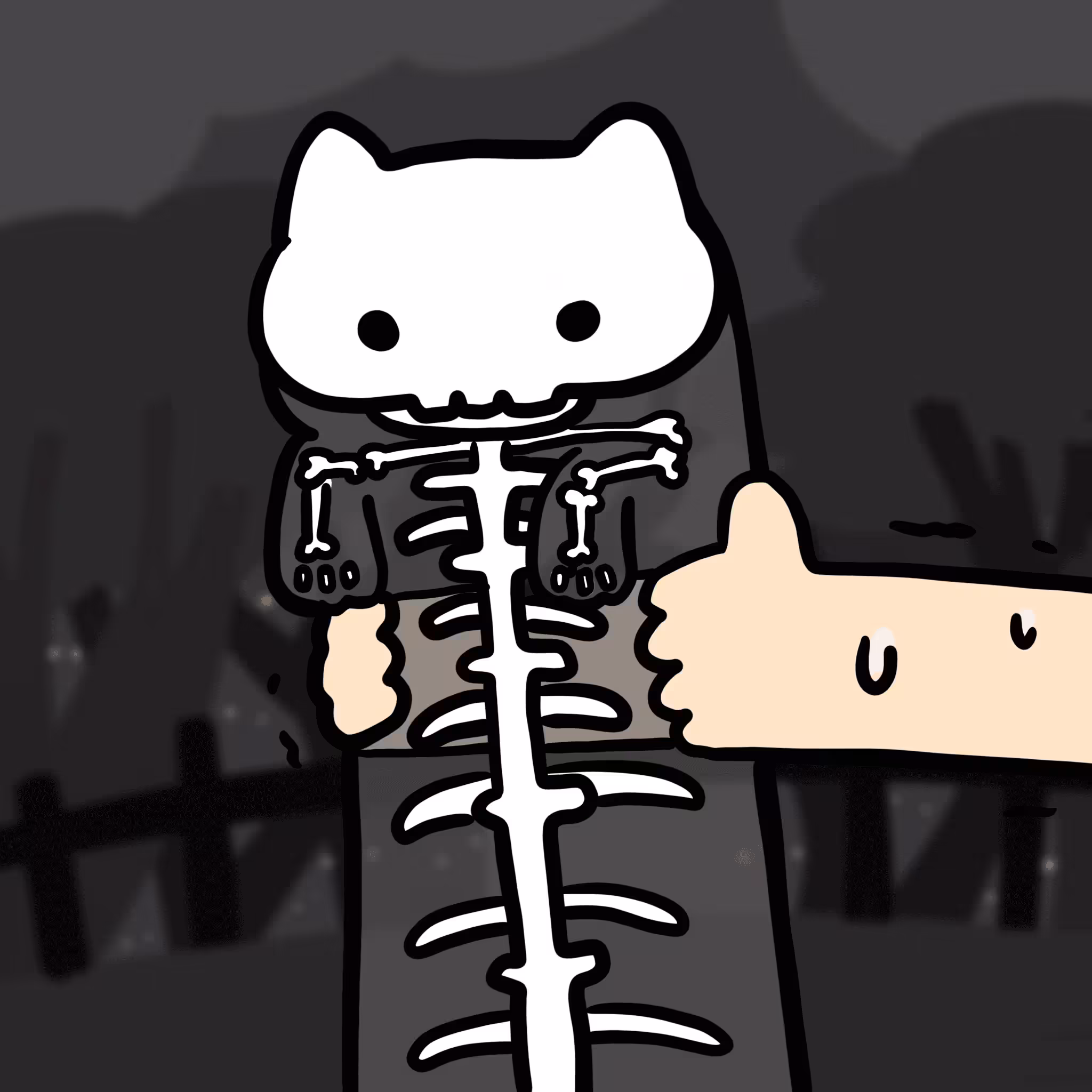 Long Long skull ghost cat #0187