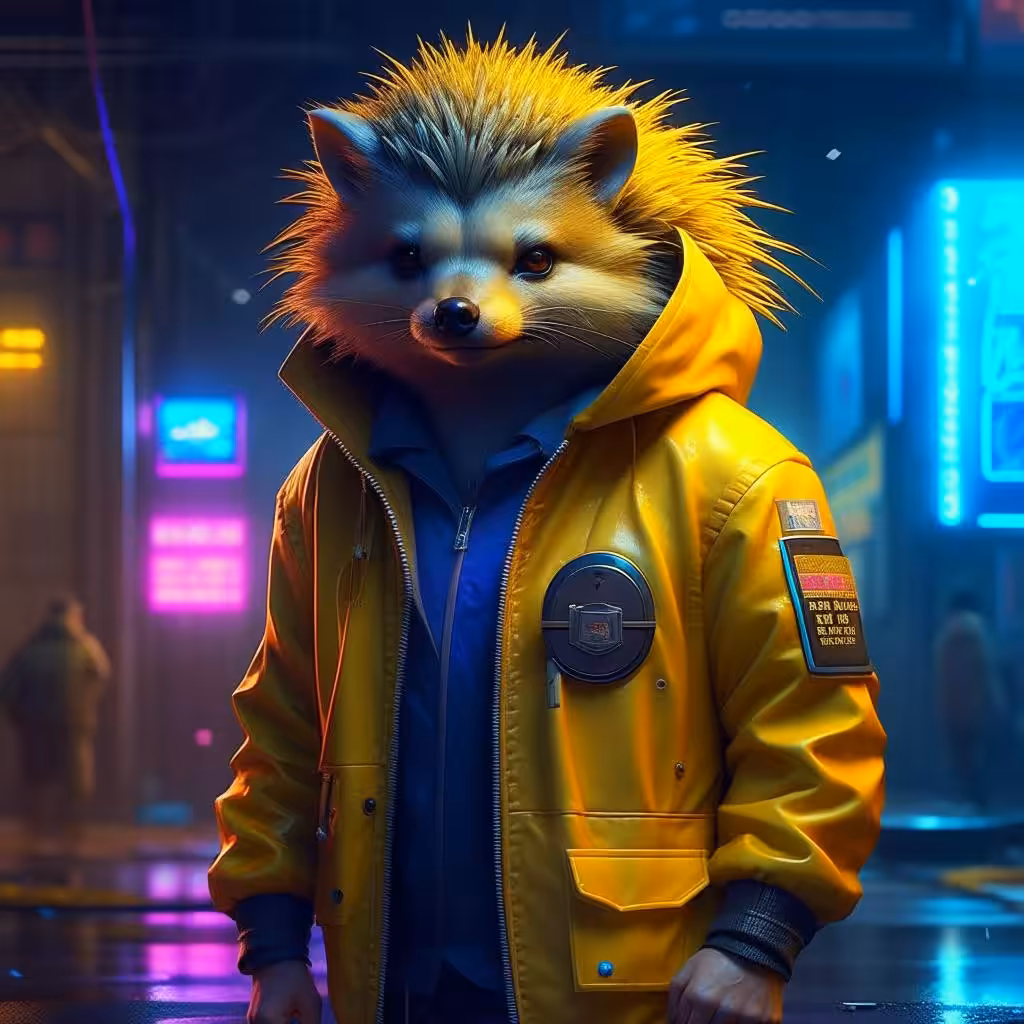 hedgehog in cyberpunk world