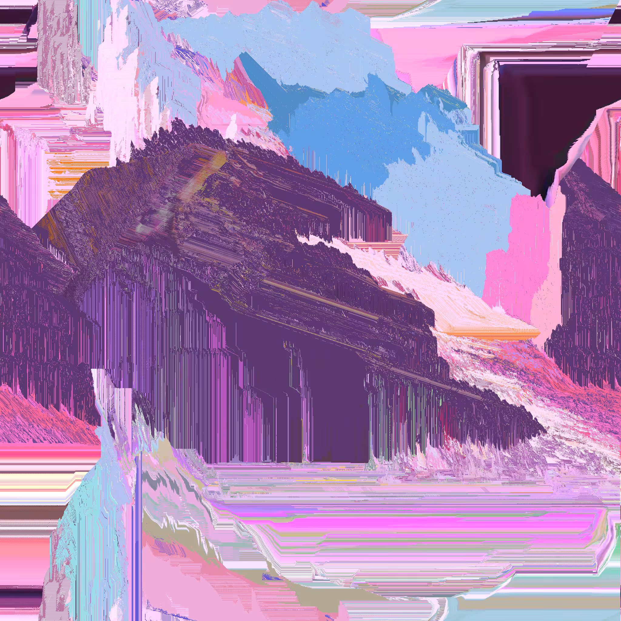 Chromesthesia 211026a (or Purple Mountains Majesty Digital Landscape Painting of Snow-Capped Mountains and a Waterfall)