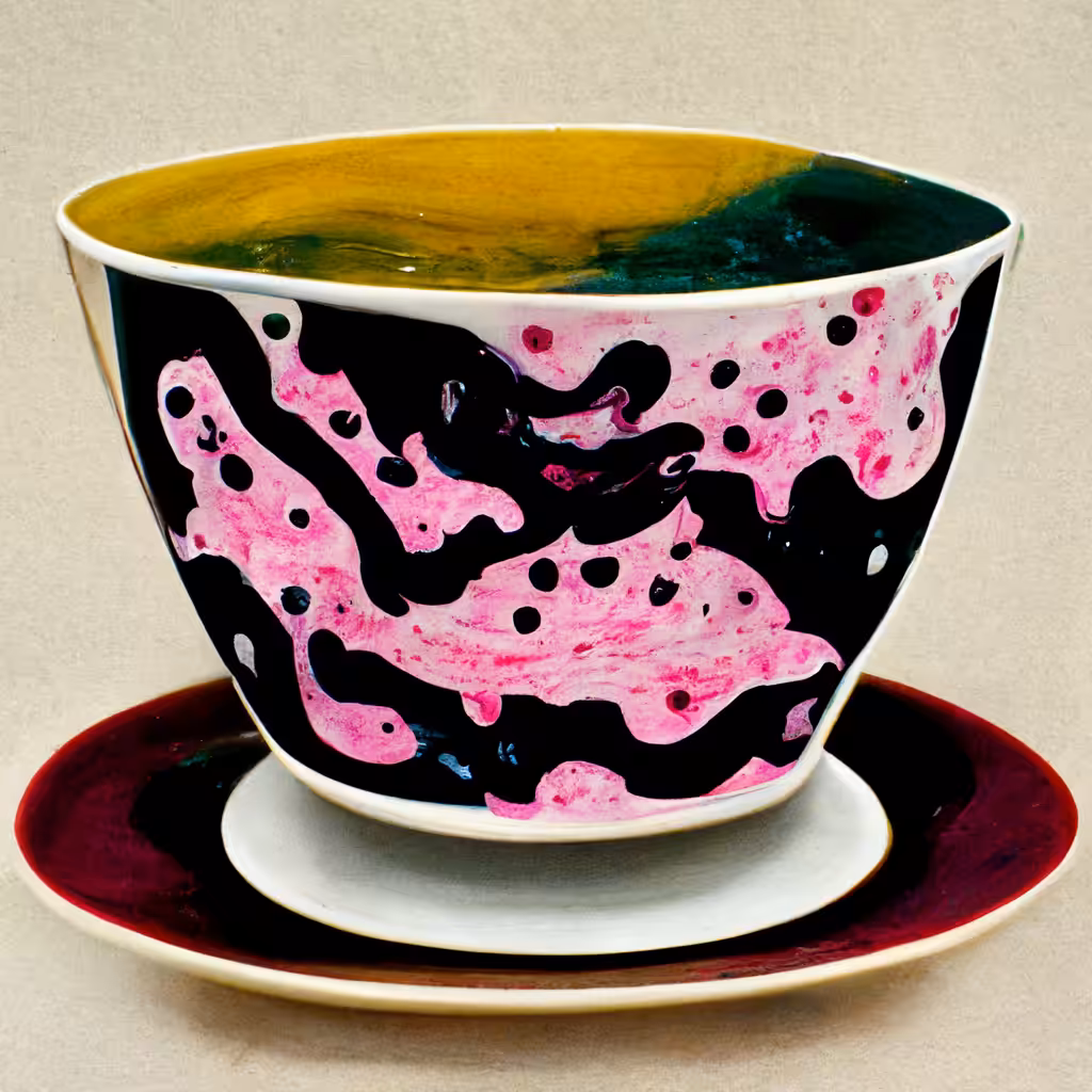 pink and black color drips on a teacup 