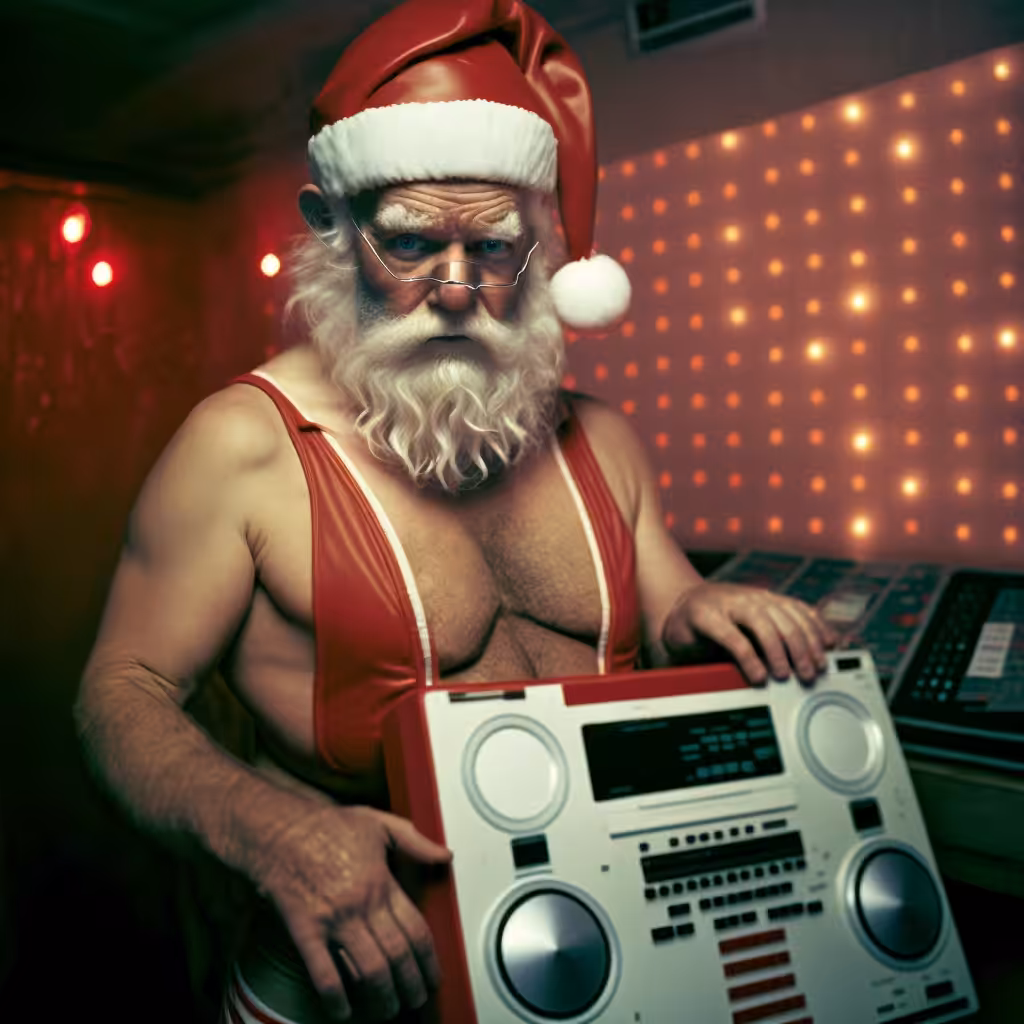 santa claus as a raver, trashy, analog photography II