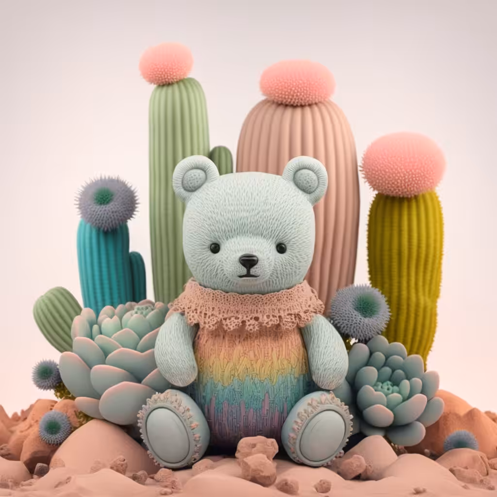 Cute teddy bear with cacti