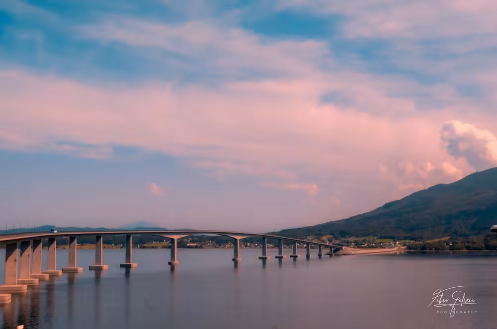 Bridge in pink sunset Norway