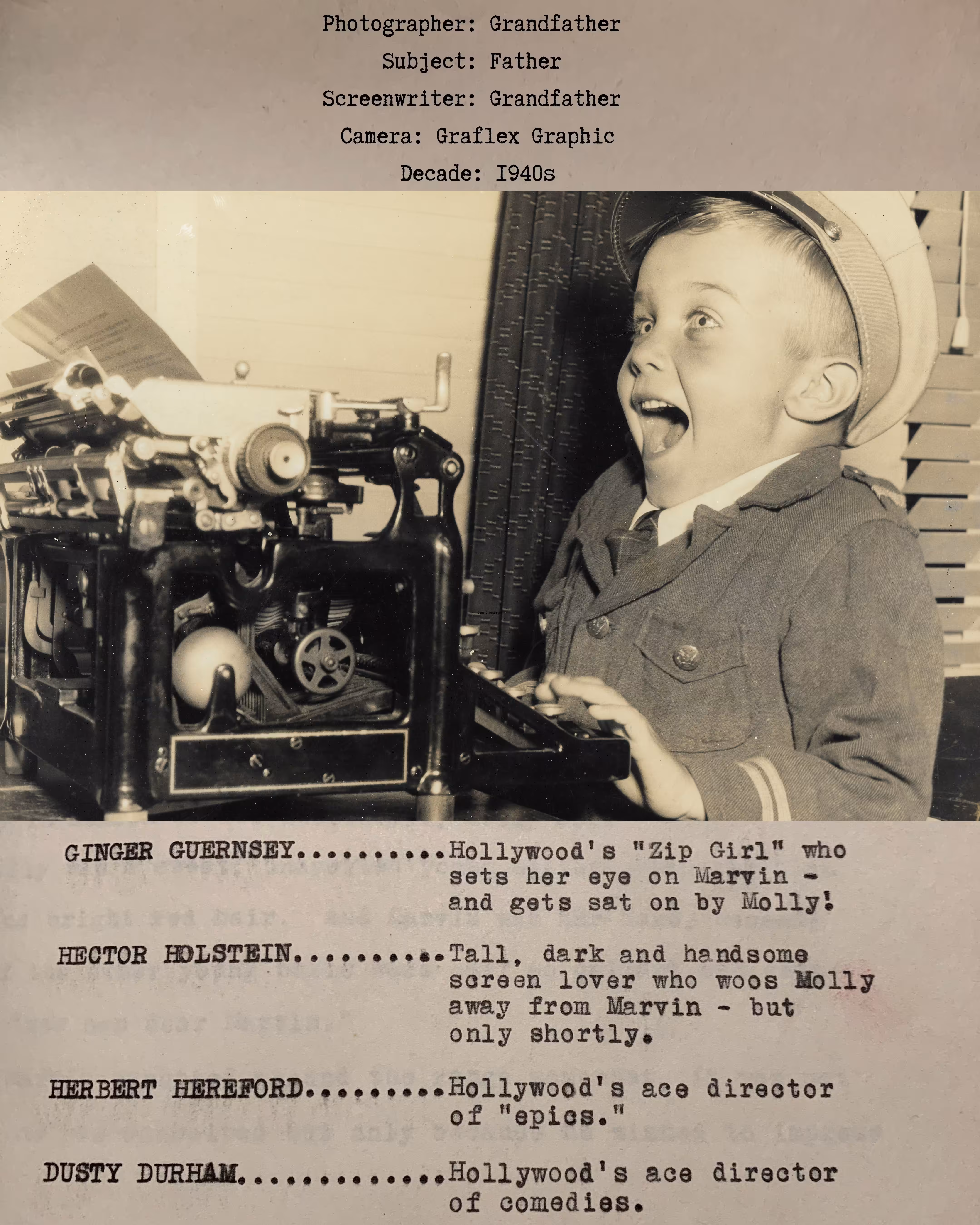 1930s-1970s Photography & Writing: 1940s Father/Son Screenplay (Cast of Characters Part 2)