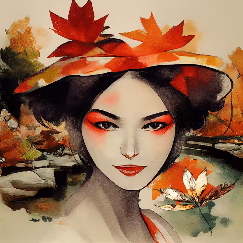 Geisha and Autumn Leaves #4