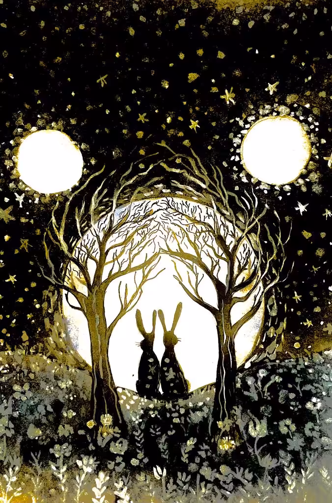 Hares and the moon
