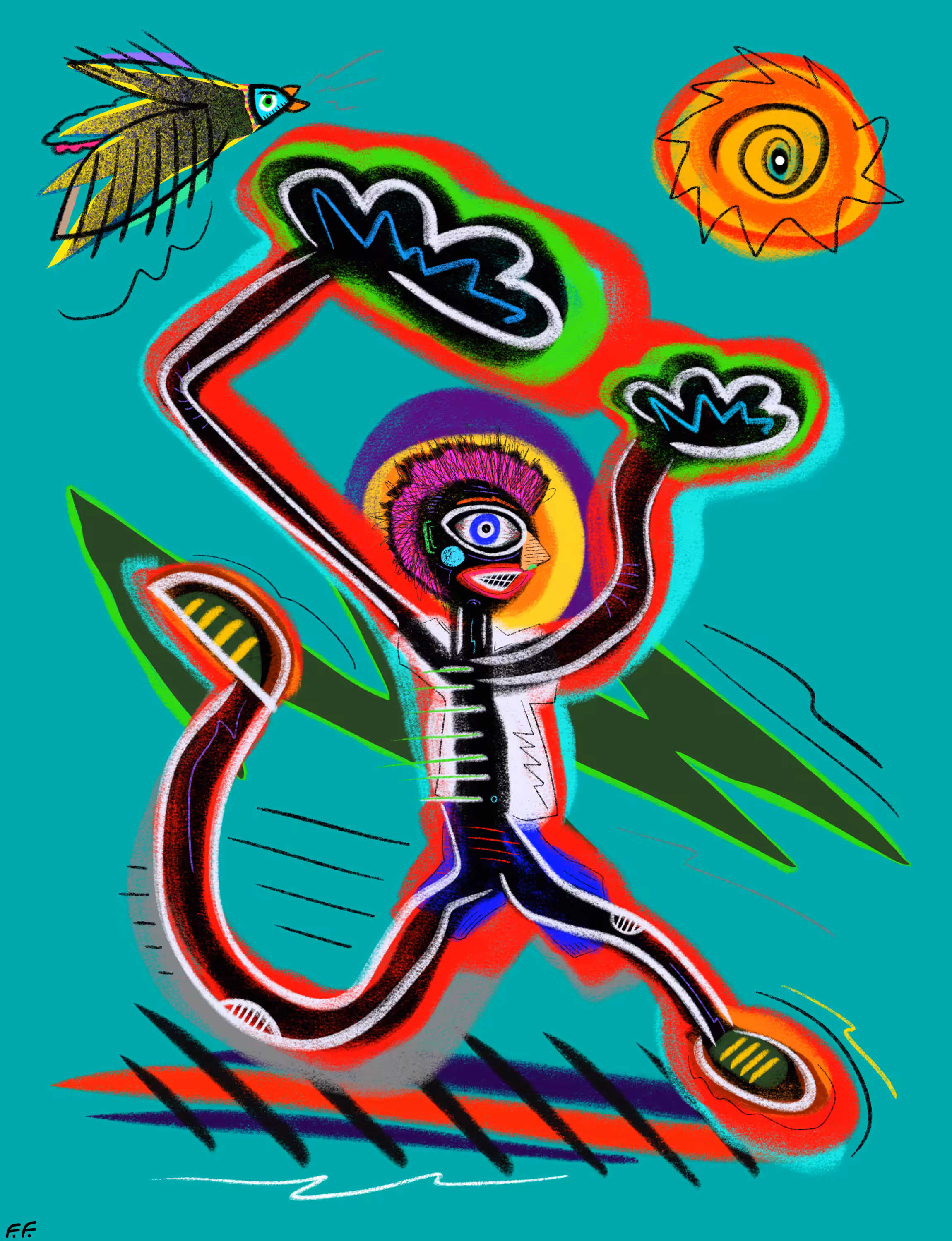 Runner and a bird