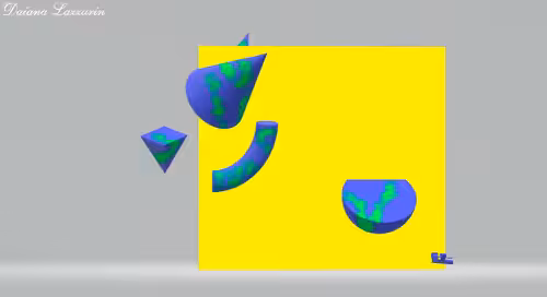 3D geometric shapes: Yellow, green and blue III 