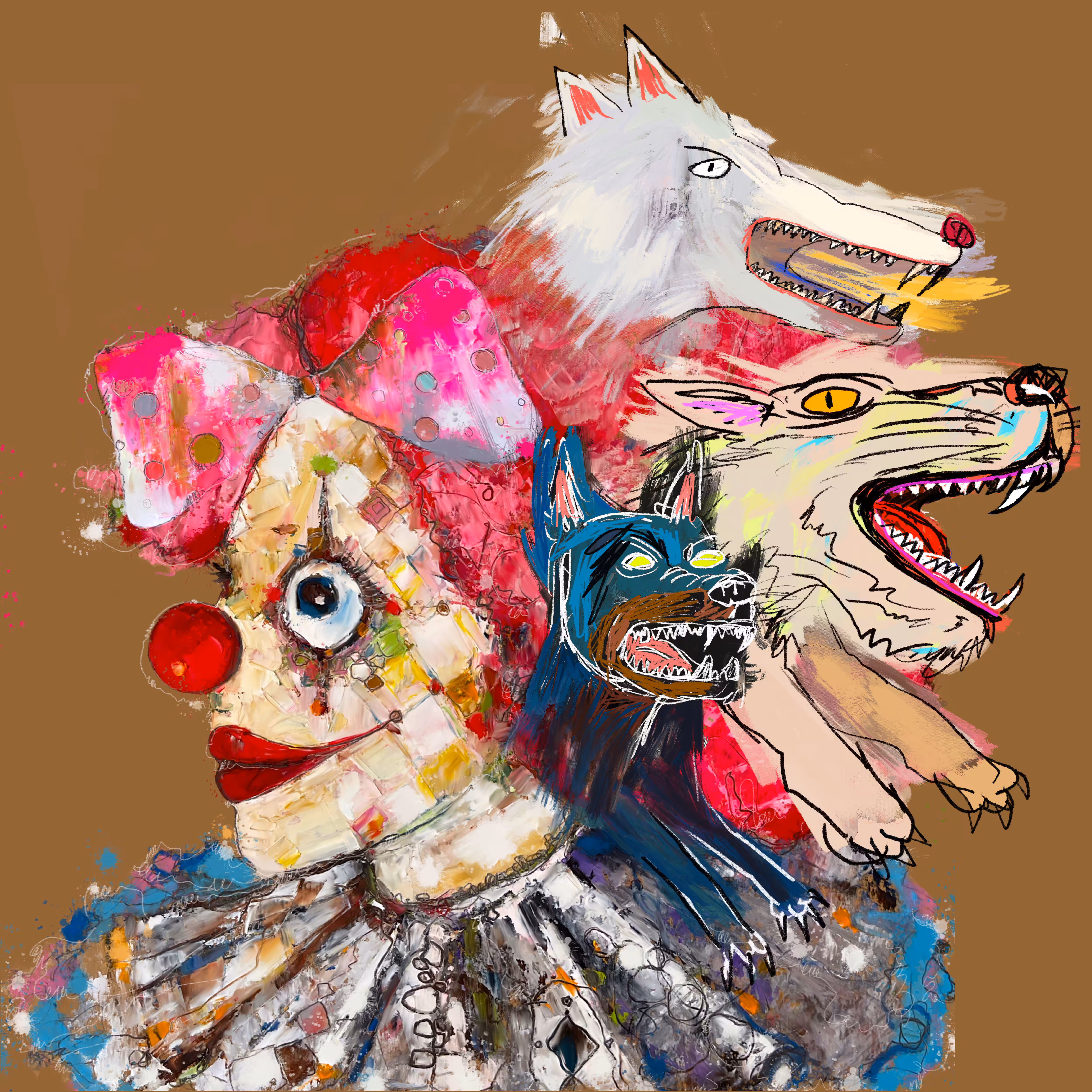 #69 White wolf, Dog & Doberman