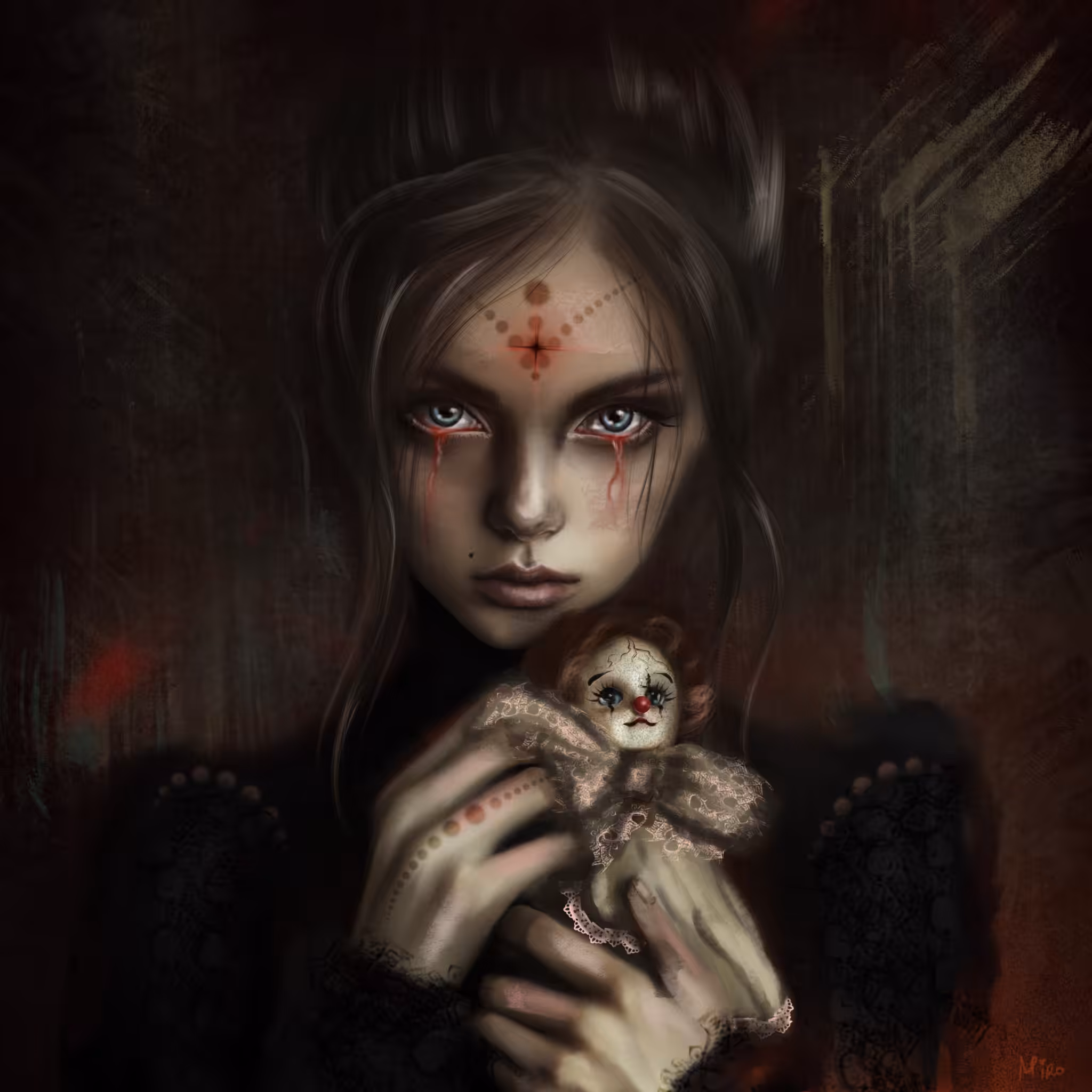 Doll with a clown face