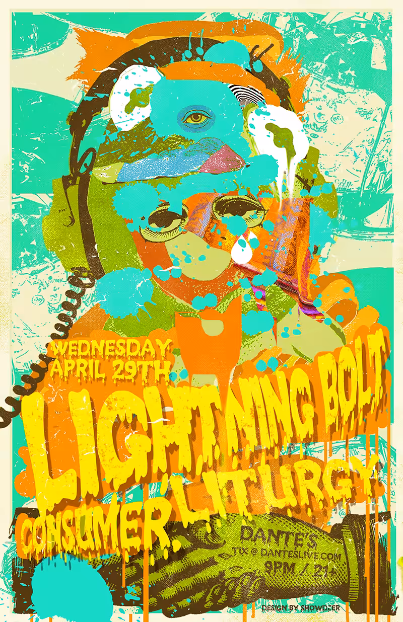 SHOWDEER POSTERS: LIGHTNING BOLT - PORTLAND, OREGON @ DANTES | APRIL 29TH, 2015