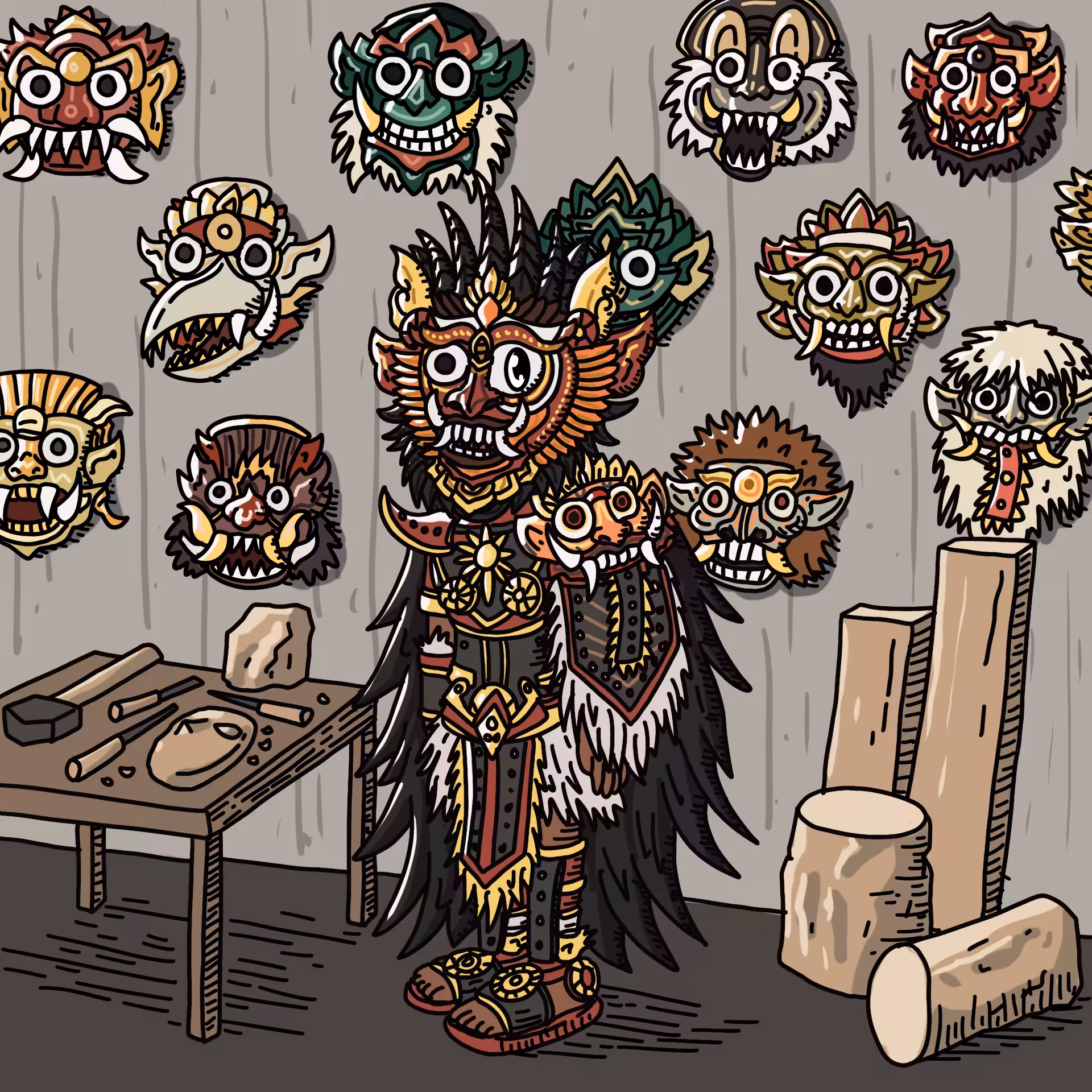 One eyed guys: Balinese mask carver OEG