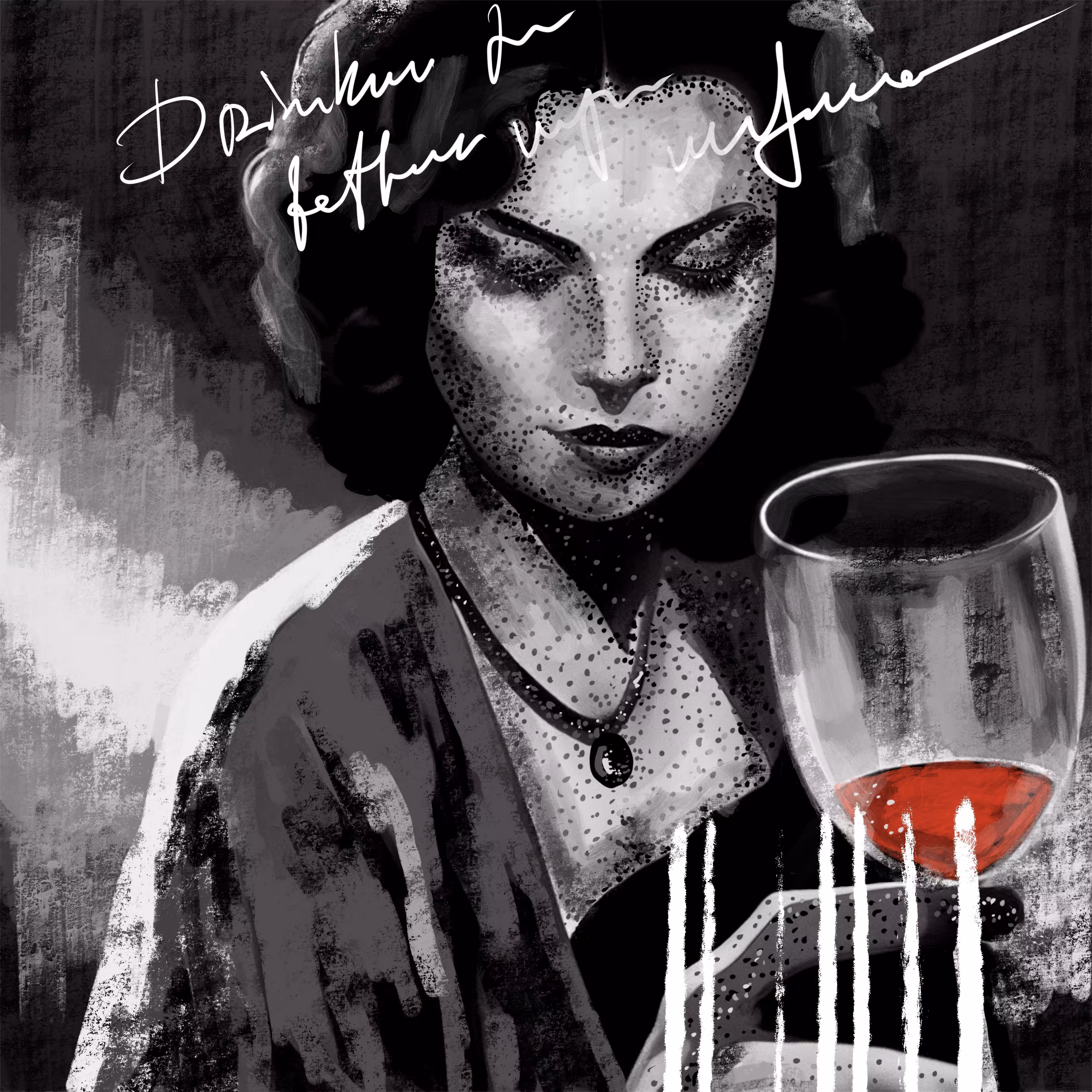 Old black and white movie: Scene 30. Red wine