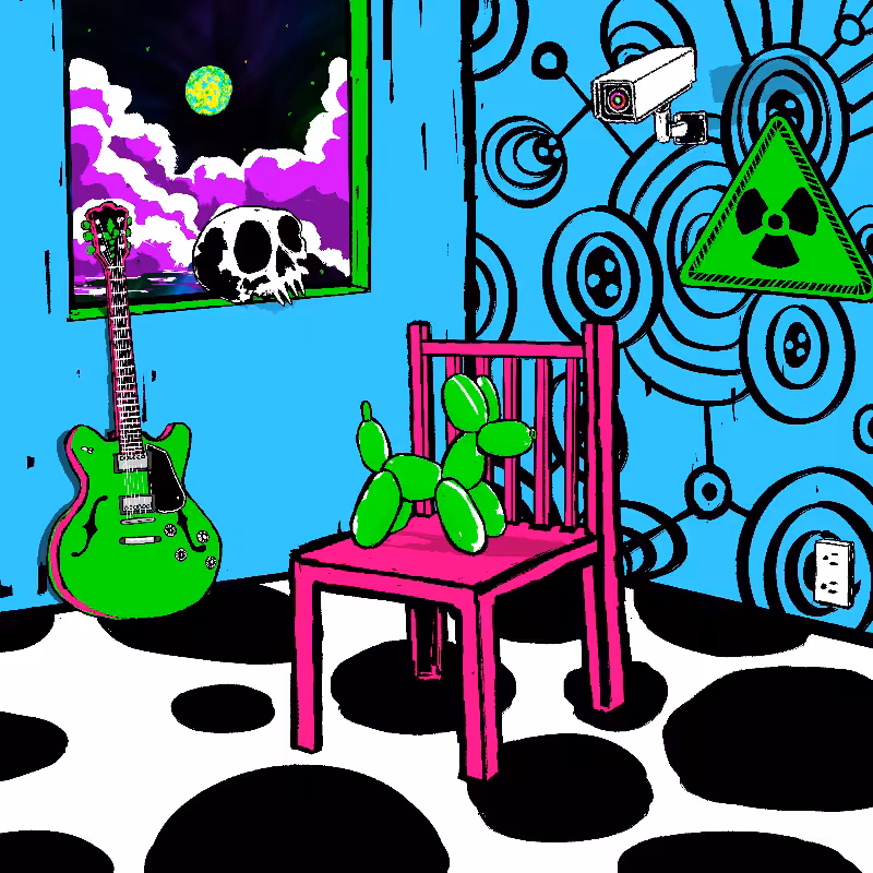 pink chair in the blue room #106