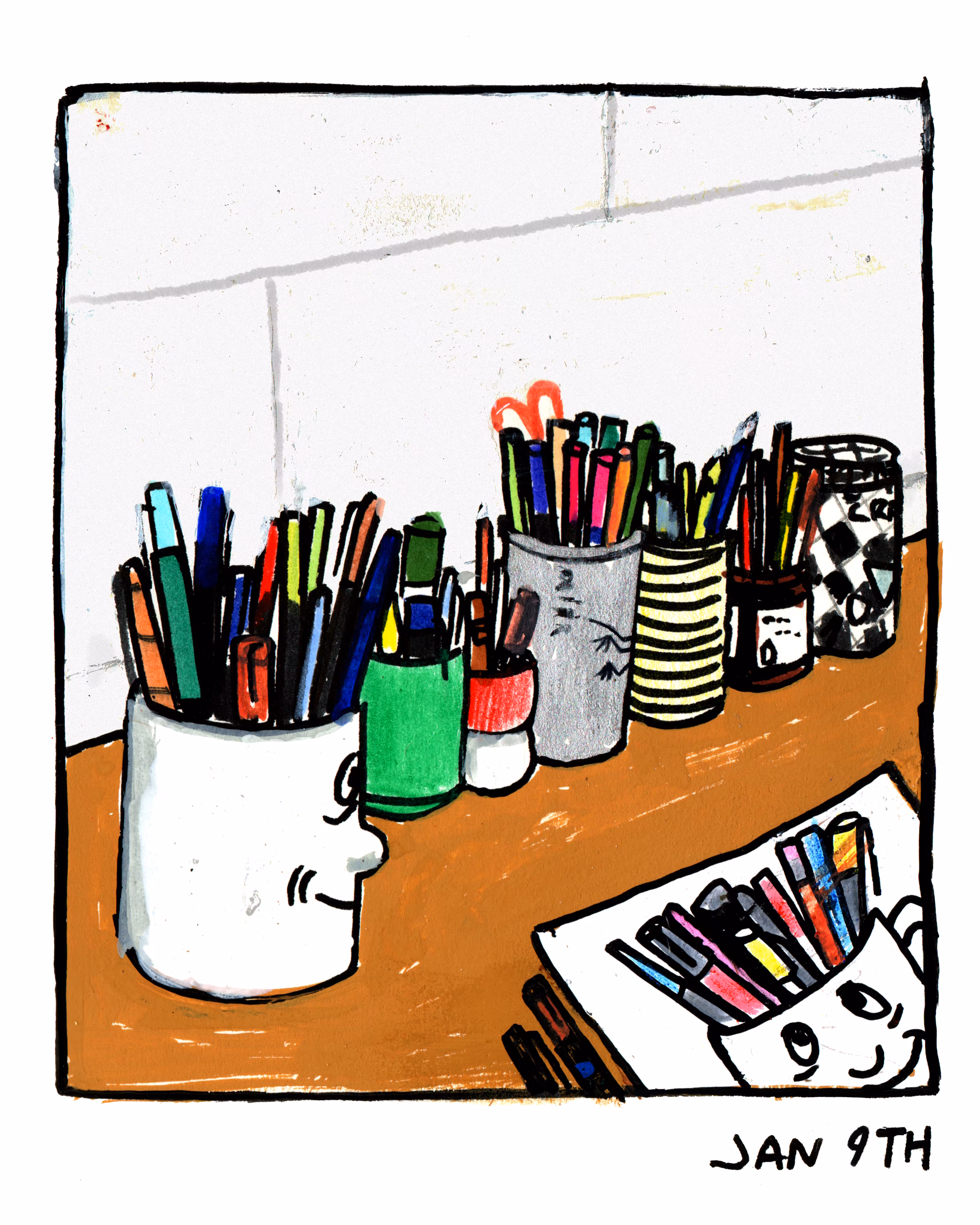 Jan 9th. Ink/paint markers and gouache