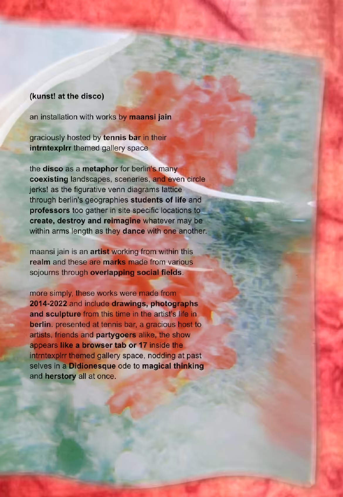 (kunst! at the disco) wall text 