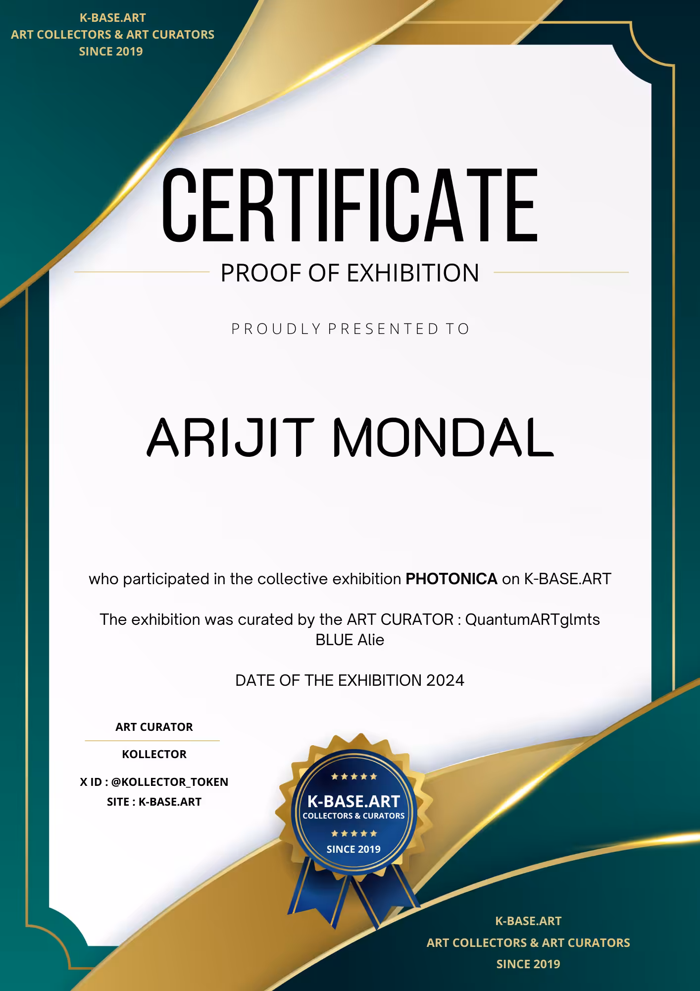 ARIJIT MONDAL EXHIBITION CERTIFICATE