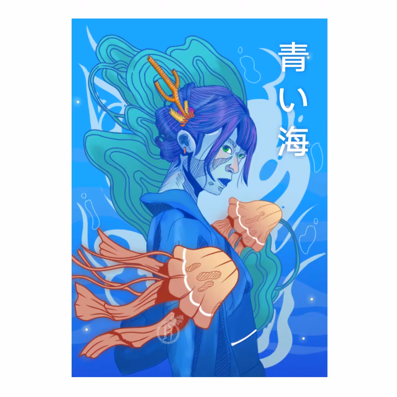 blue woman with sad feelings