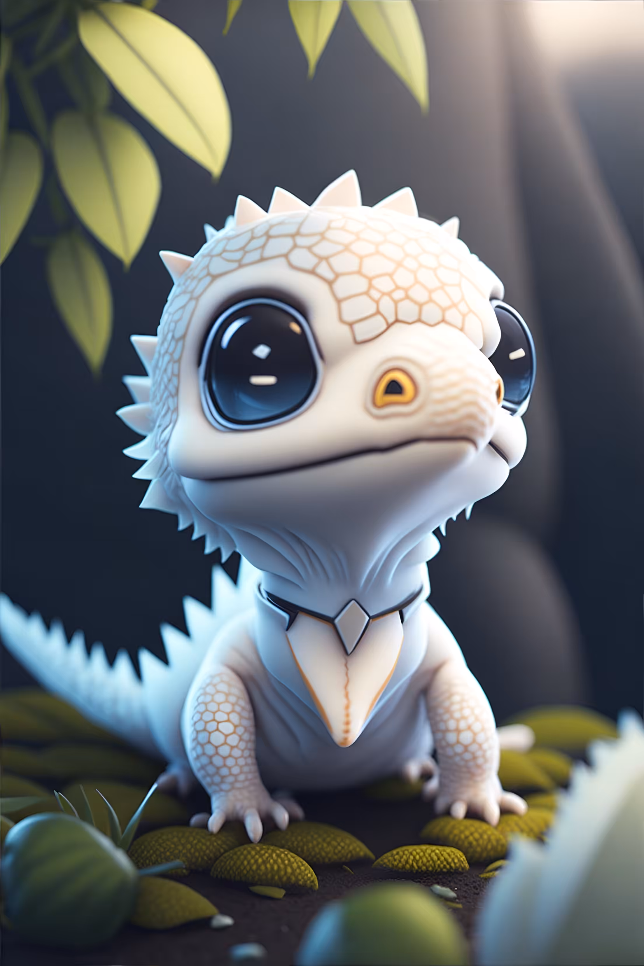 cute tiny white  Anime lizard.