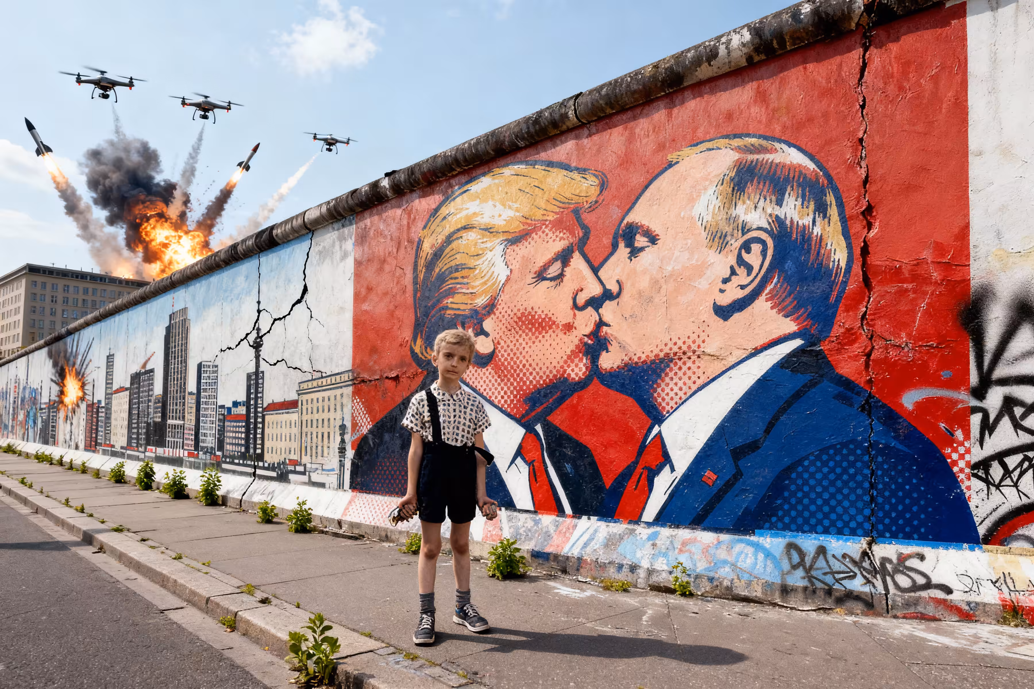 Liberté, Égalité, Fraternité — (Maintenant un baiser entre rois pendant que les enfants regardent le ciel brûler)
