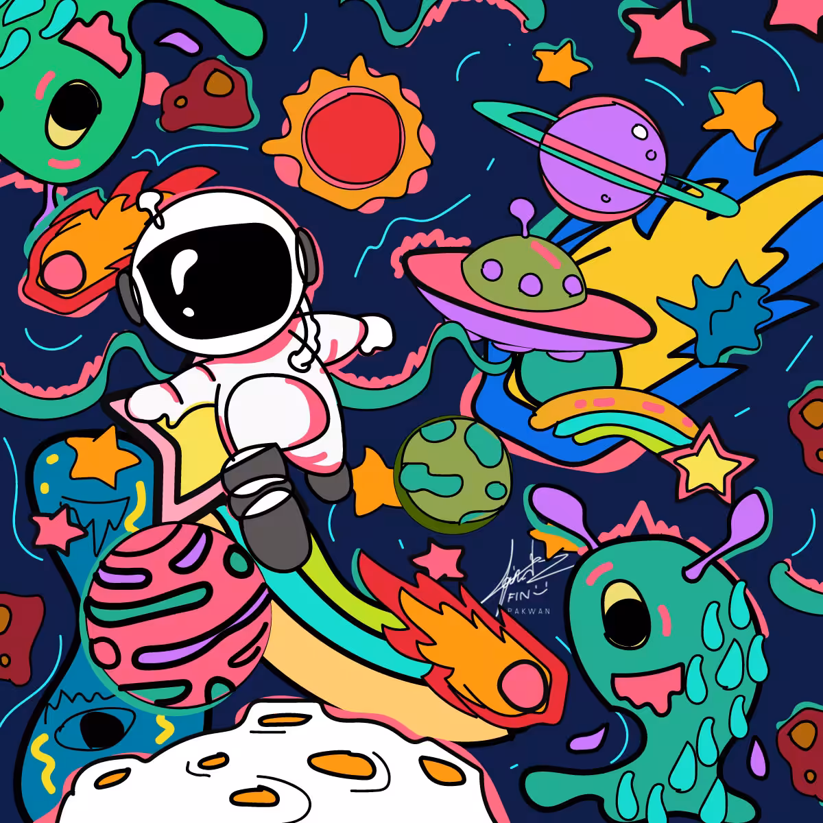 To the moon Doodle Art