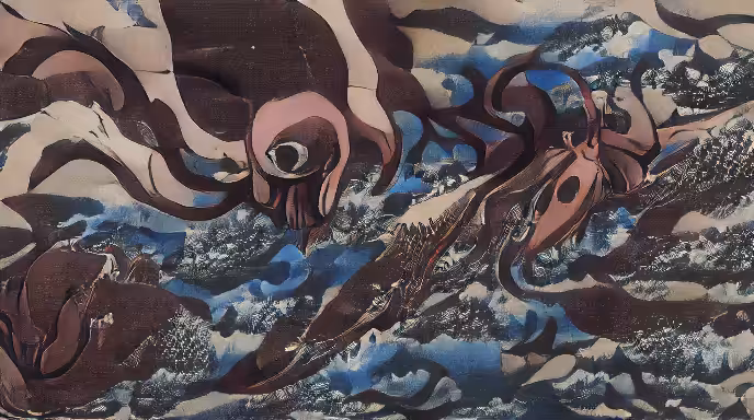 KING SQUID IN THE STYLE OF HOKUSAI 3
