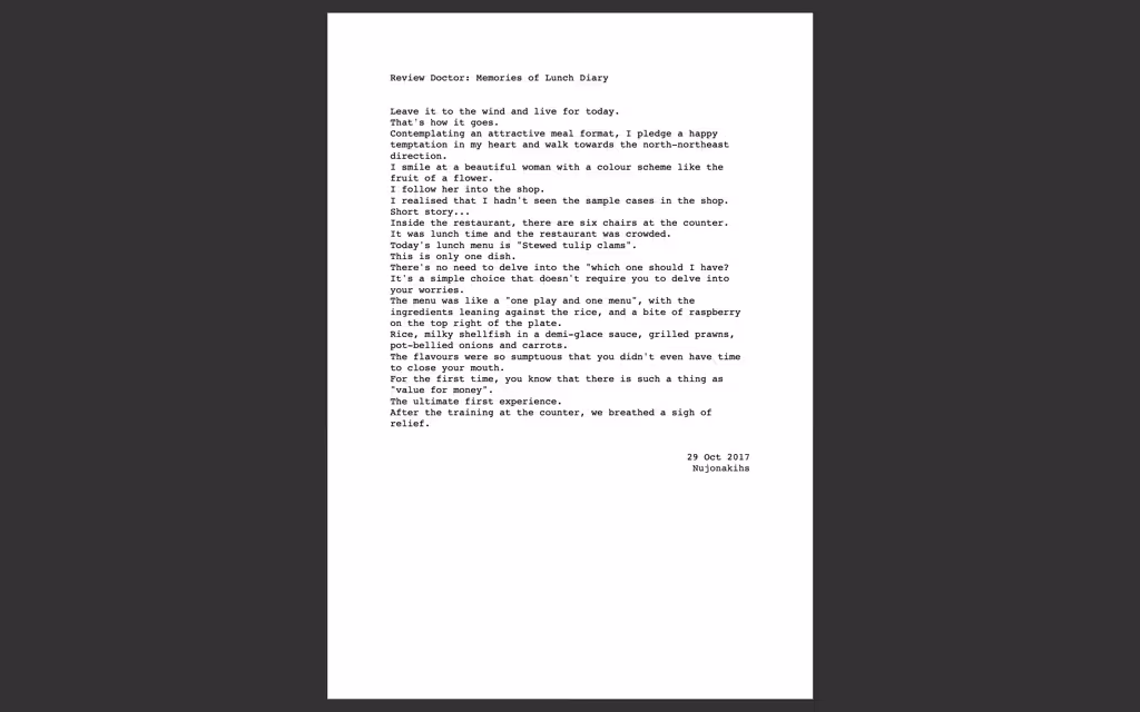 Review Doctor- Memories of Lunch Diary