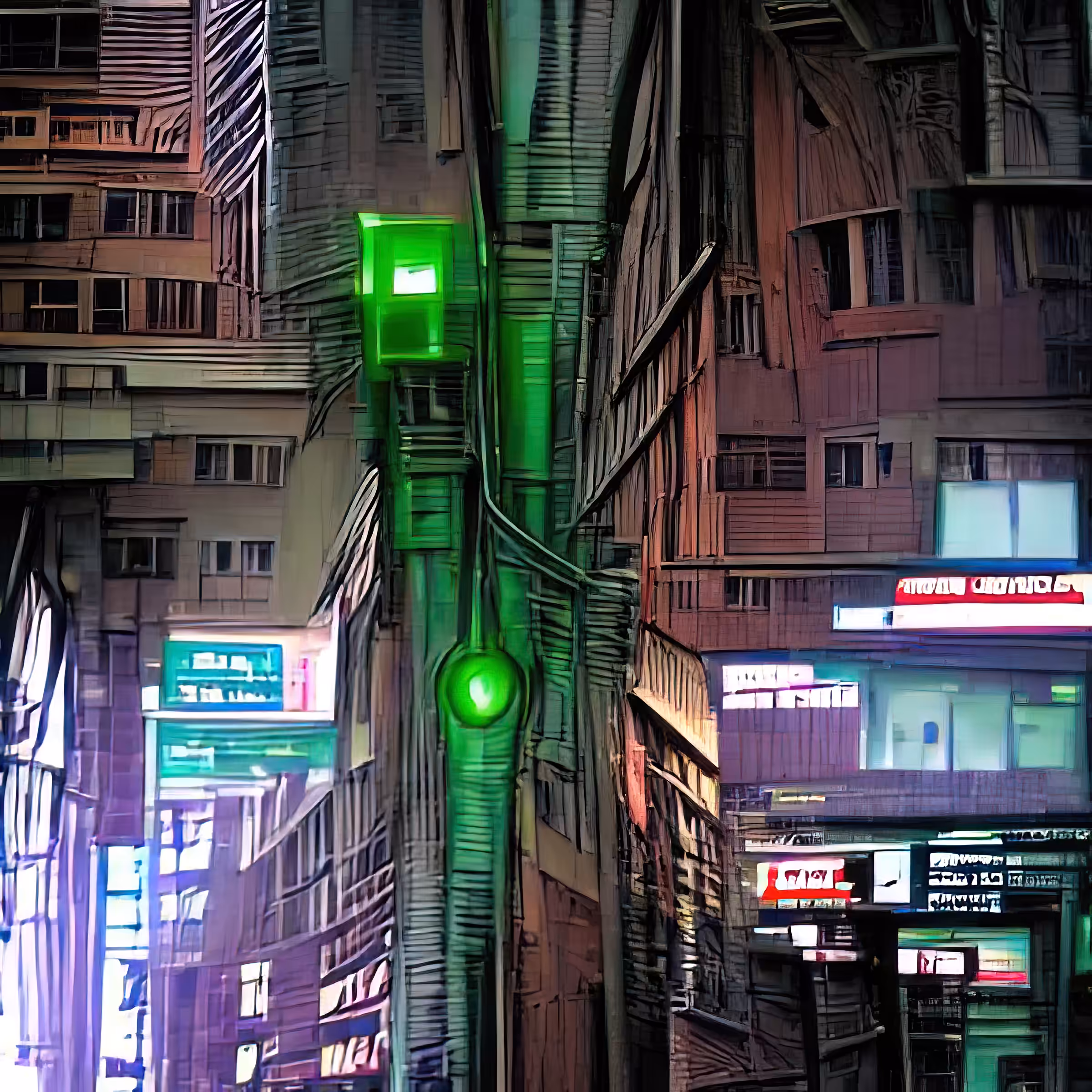 streets of cyberpunk city green light ZFh9biowB7bRd98qeVQ8